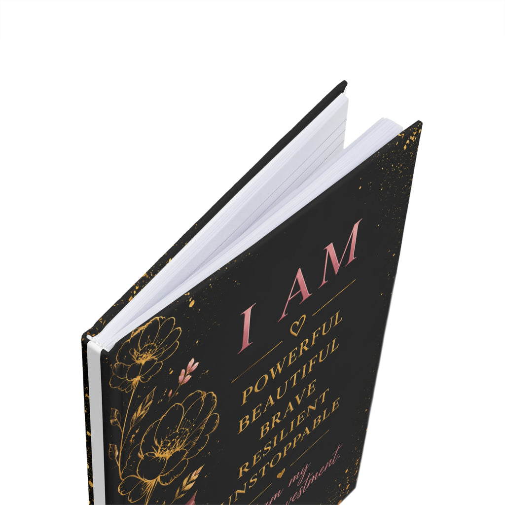 Motivational Hardcover Journal — "I AM / Yes, HER." Floral Empowerment Notebook