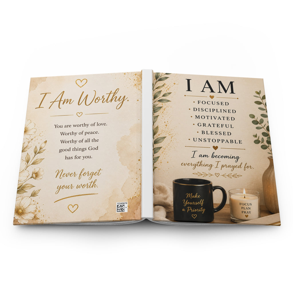 I Am Worthy Hardcover Journal — Inspirational Gratitude & Faith-Led Affirmation Notebook