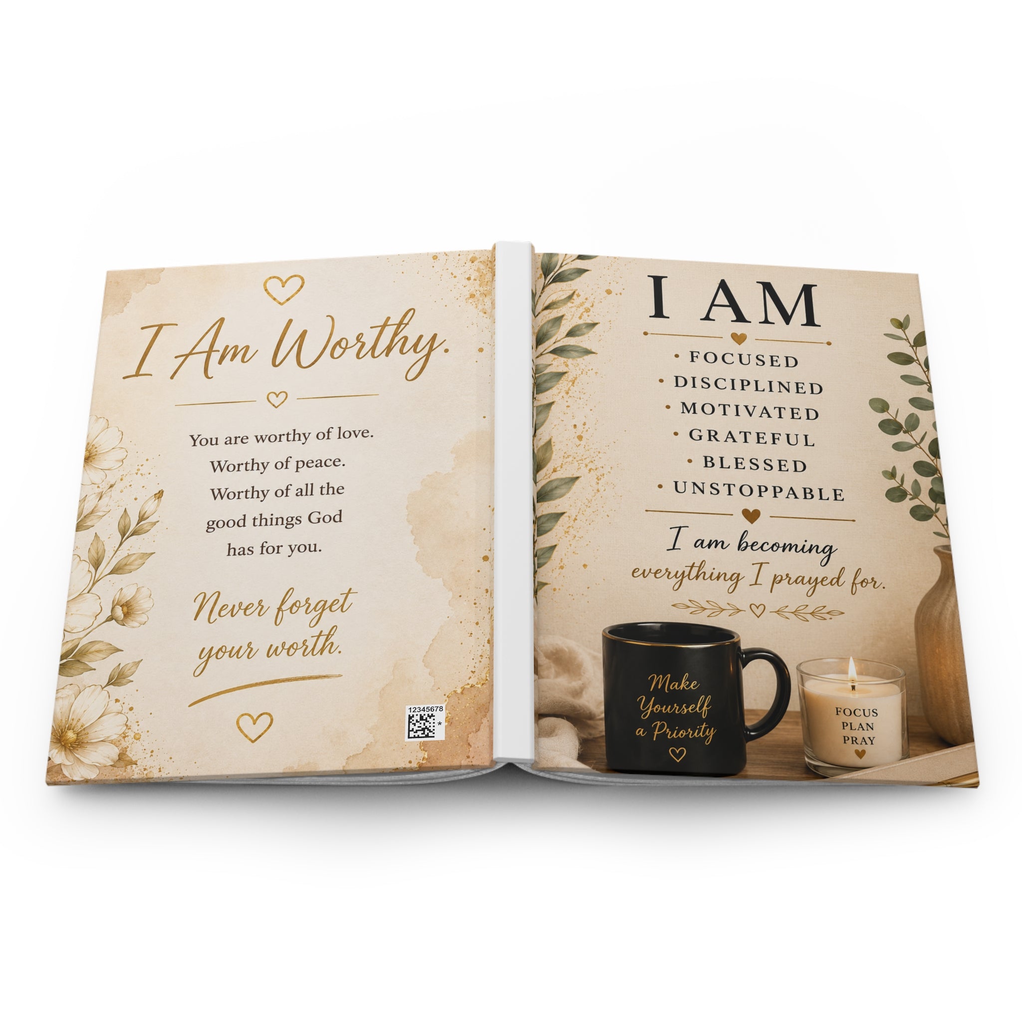 I Am Worthy Hardcover Journal — Inspirational Gratitude & Faith-Led Affirmation Notebook