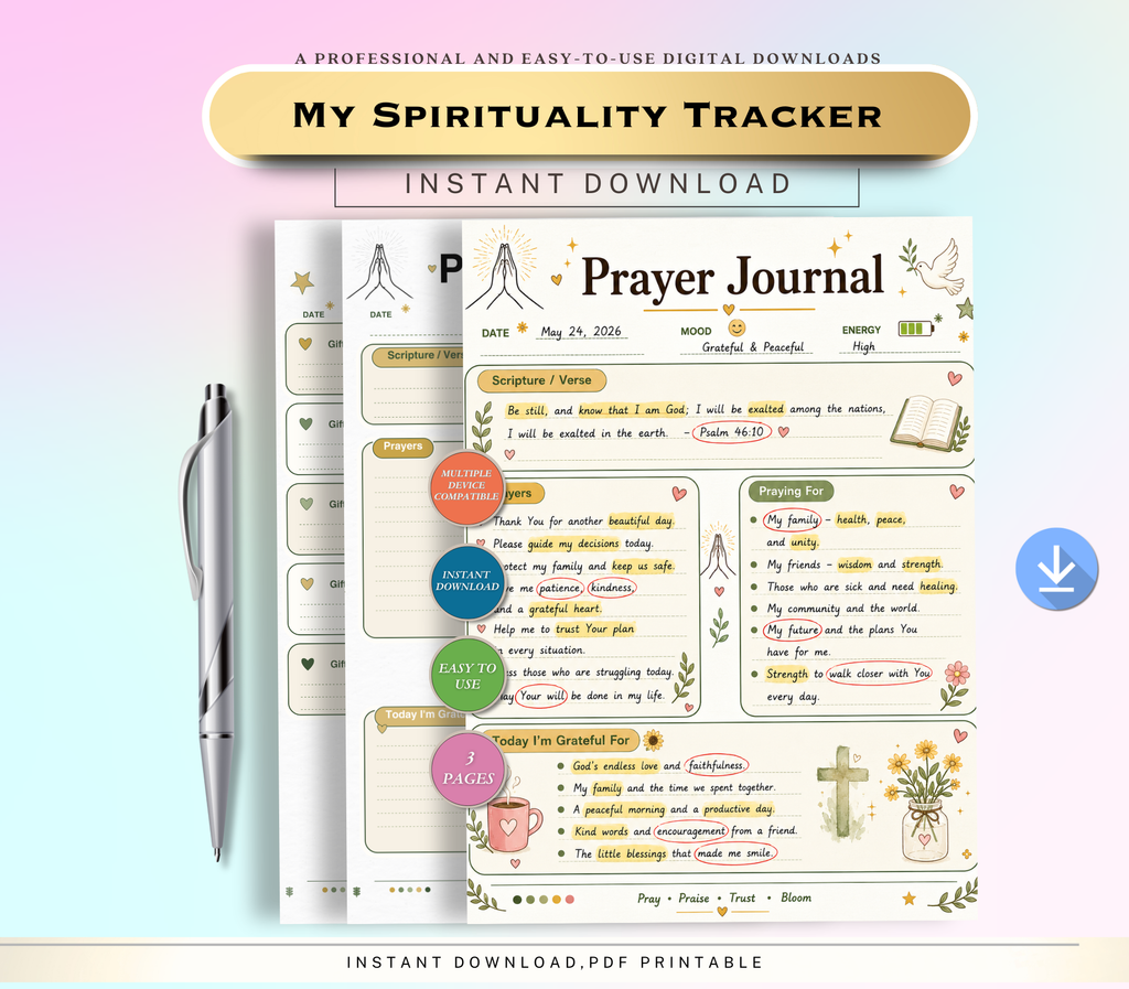 My Spirituality Tracker | Printable PDF &amp; PNG Faith Journal | Daily Spiritual Growth, Reflection &amp; Mindfulness Planner