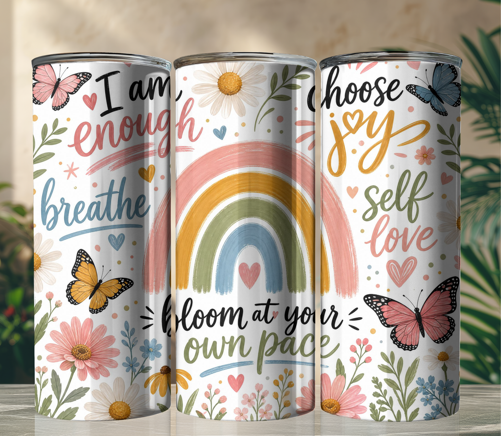 Rainbow Self Love 20oz Skinny Tumbler Wrap PNG | Colorful Affirmation Sublimation Design | Digital Download