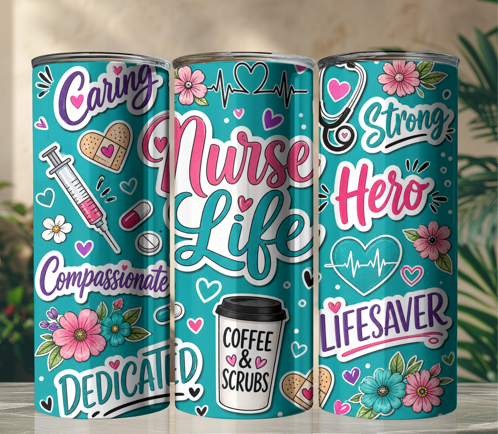 Nurse Life 20oz Skinny Tumbler Wrap PNG | Nurse Sublimation Design | RN Appreciation Digital Download