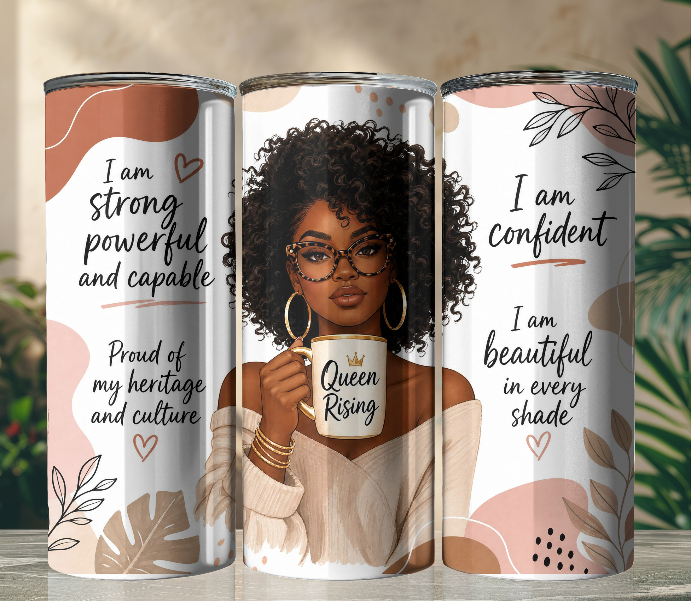Queen Rising 20oz Skinny Tumbler Wrap PNG | Empowering Melanin Queen Sublimation Design | Digital Download