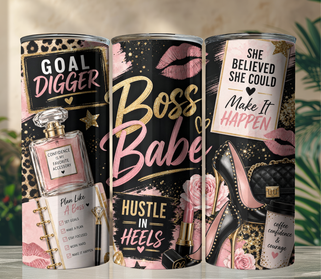 Boss Babe Glam 20oz Skinny Tumbler Wrap PNG | Chic Girl Boss Sublimation Design | Motivational Digital Download