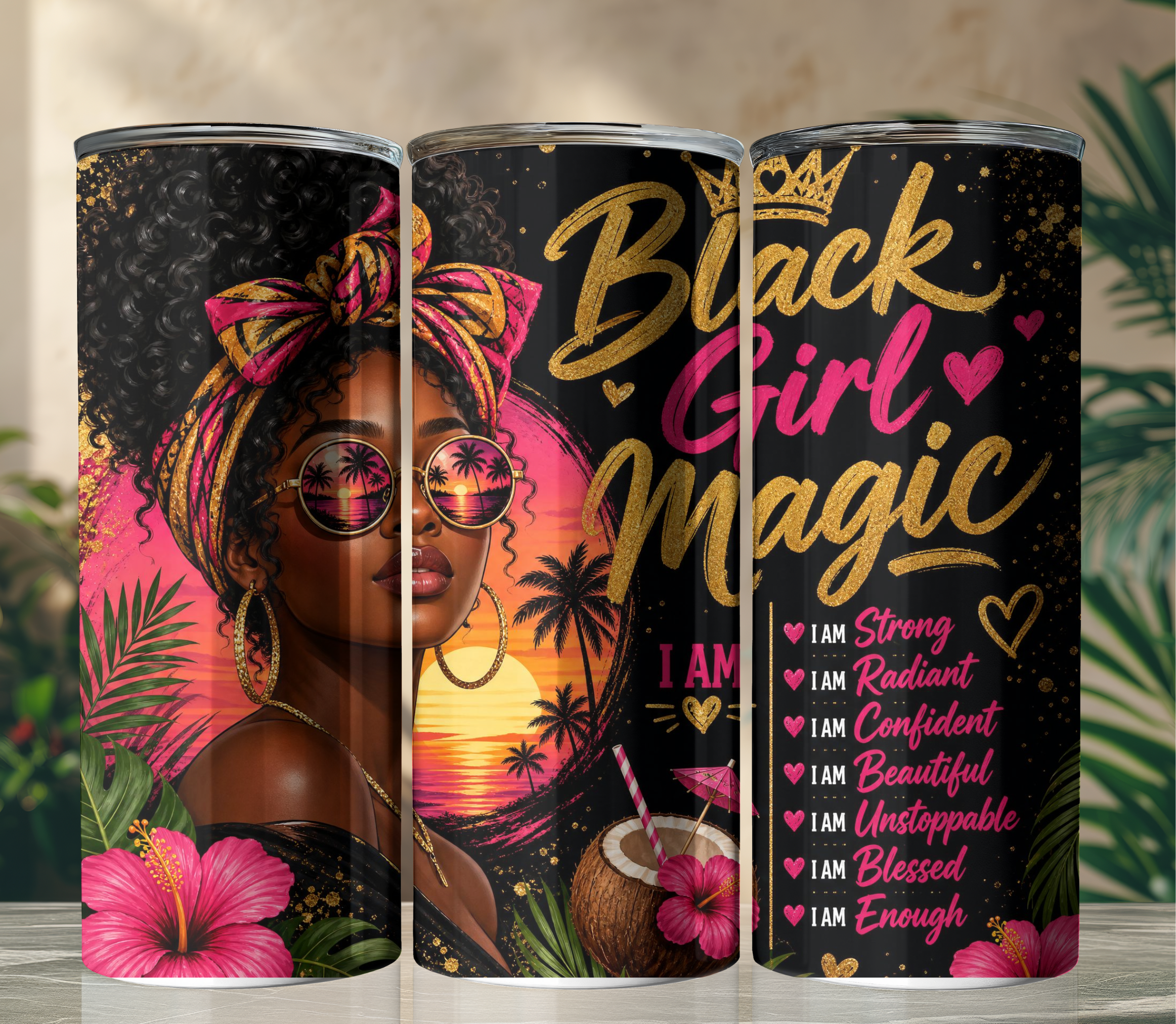 Black Girl Magic 20oz Skinny Tumbler Wrap PNG | Melanin Queen Sublimation Design | Self Love Digital Download