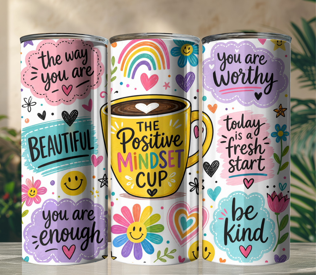 Positive Mindset 20oz Skinny Tumbler Wrap PNG | Motivational Affirmation Sublimation Design | Digital Download