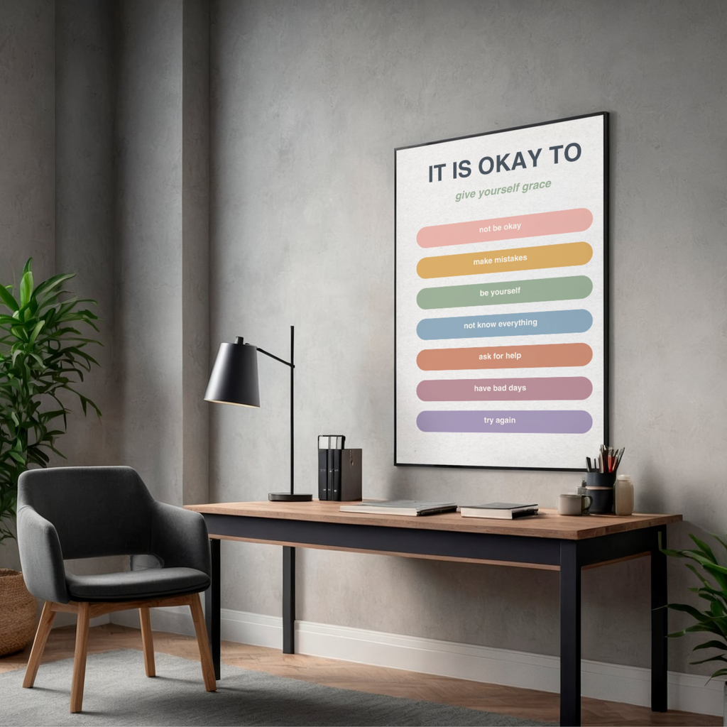 It’s Okay Wall Art | Printable Self-Love Quote Poster | Gentle Affirmation Decor for Healing, Calm &amp; Emotional Support | Instant Download