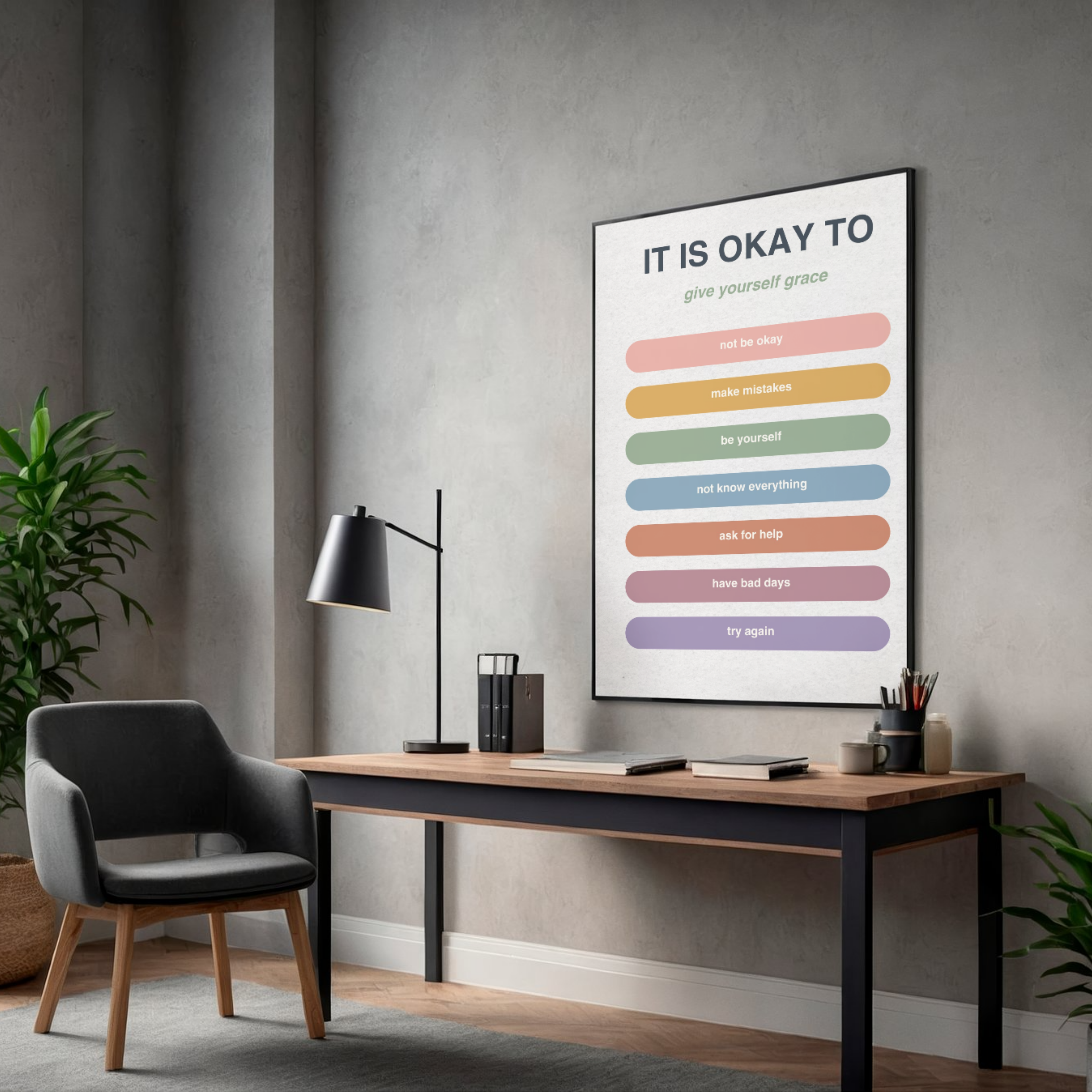 It’s Okay Wall Art | Printable Self-Love Quote Poster | Gentle Affirmation Decor for Healing, Calm &amp; Emotional Support | Instant Download