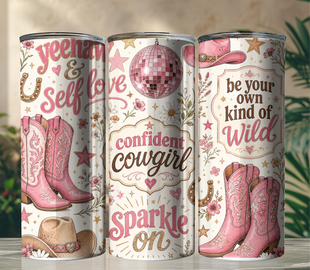 Cowgirl Self Love 20oz Skinny Tumbler Wrap PNG | Western Boho Affirmation Sublimation Design | Digital Download