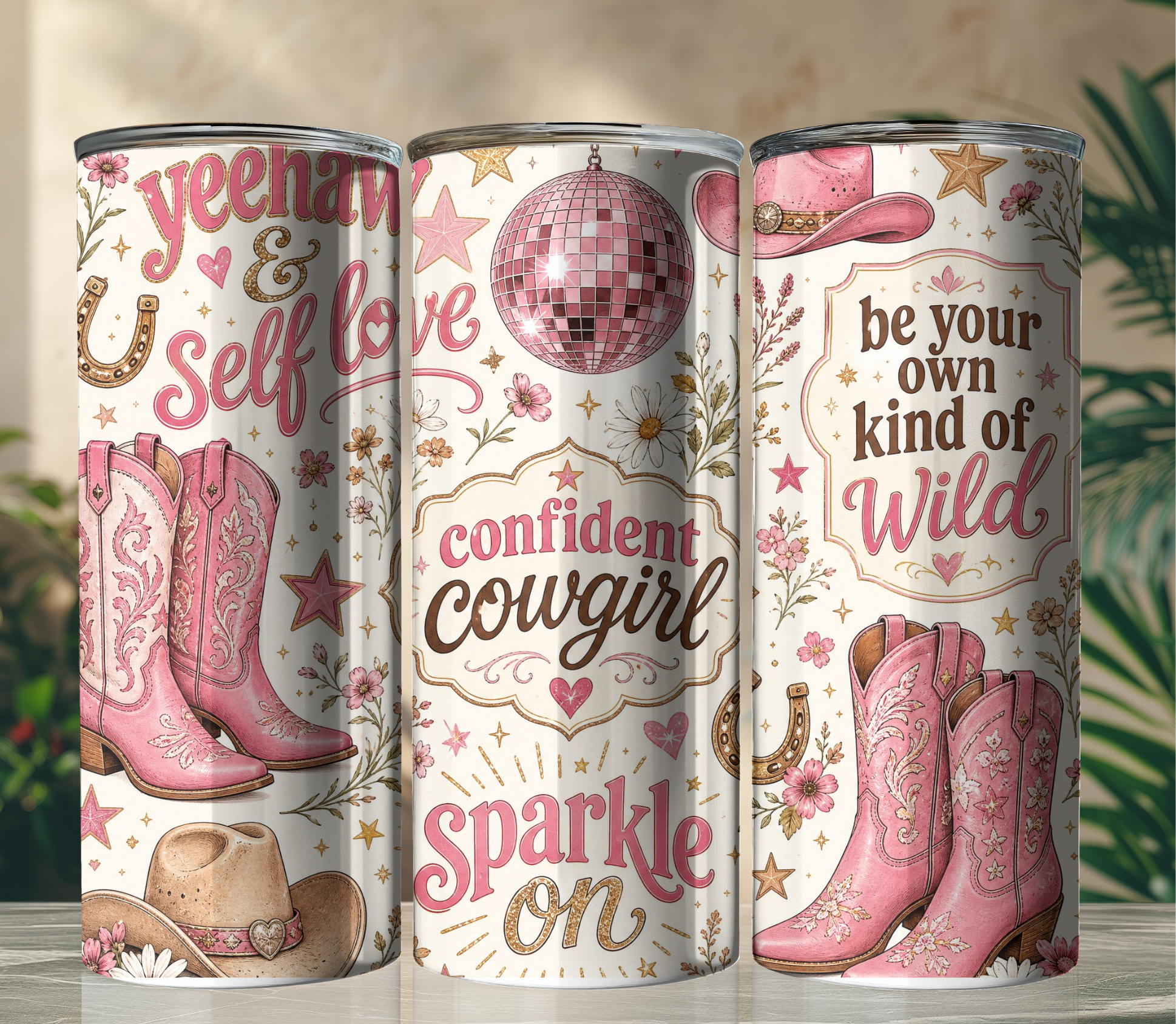 Cowgirl Self Love 20oz Skinny Tumbler Wrap PNG | Western Boho Affirmation Sublimation Design | Digital Download