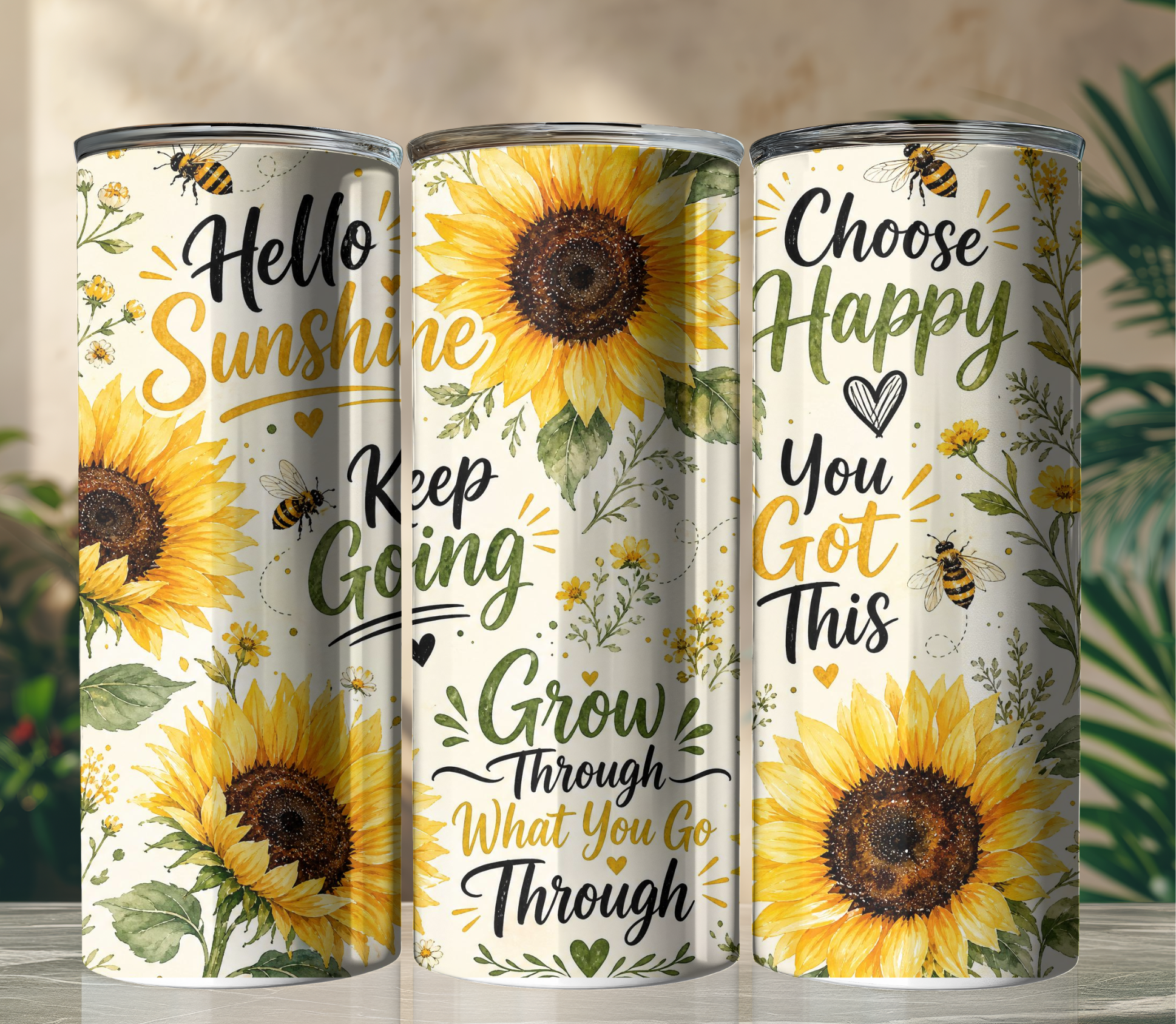 Sunflower Positivity 20oz Skinny Tumbler Wrap PNG | Floral Affirmation Sublimation Design | Digital Download
