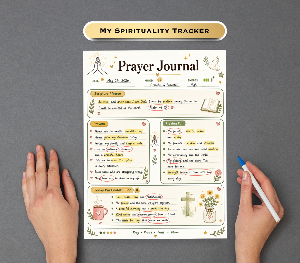 My Spirituality Tracker | Printable PDF &amp; PNG Faith Journal | Daily Spiritual Growth, Reflection &amp; Mindfulness Planner