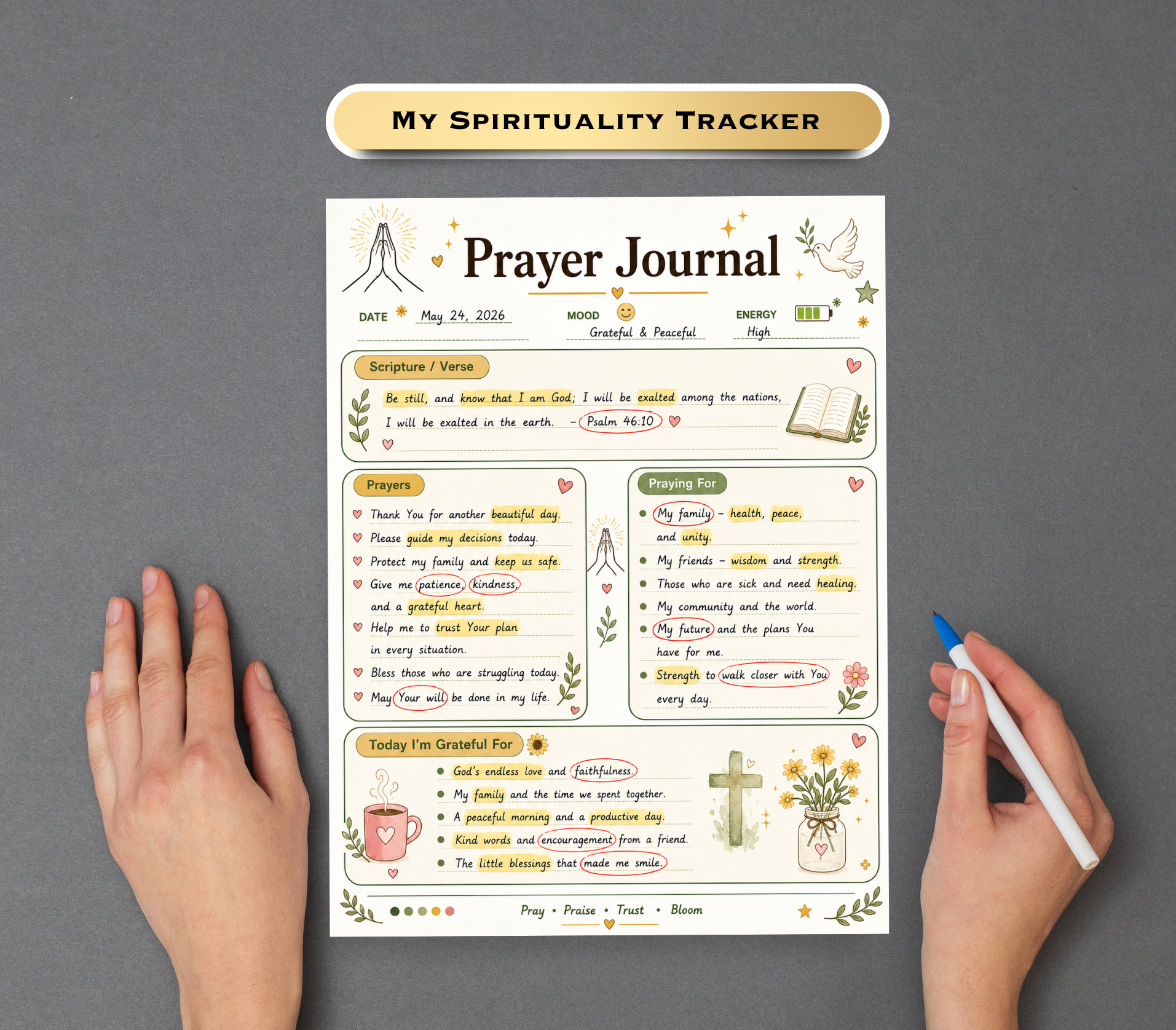 My Spirituality Tracker | Printable PDF &amp; PNG Faith Journal | Daily Spiritual Growth, Reflection &amp; Mindfulness Planner
