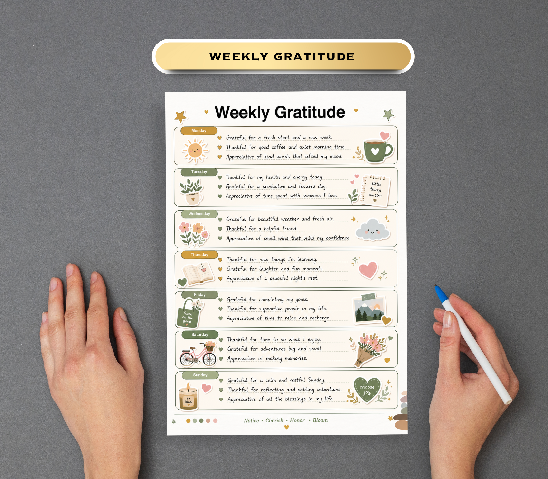 Daily Gratitude Tracker | Printable PDF &amp; PNG Journal for Mindfulness &amp; Positive Living