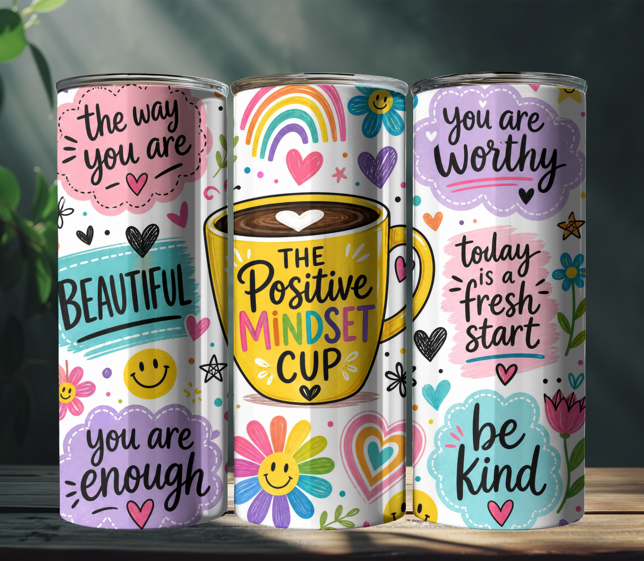 Positive Mindset 20oz Skinny Tumbler Wrap PNG | Motivational Affirmation Sublimation Design | Digital Download