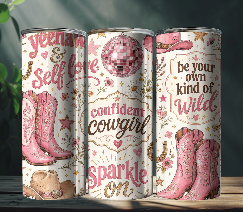 Cowgirl Self Love 20oz Skinny Tumbler Wrap PNG | Western Boho Affirmation Sublimation Design | Digital Download