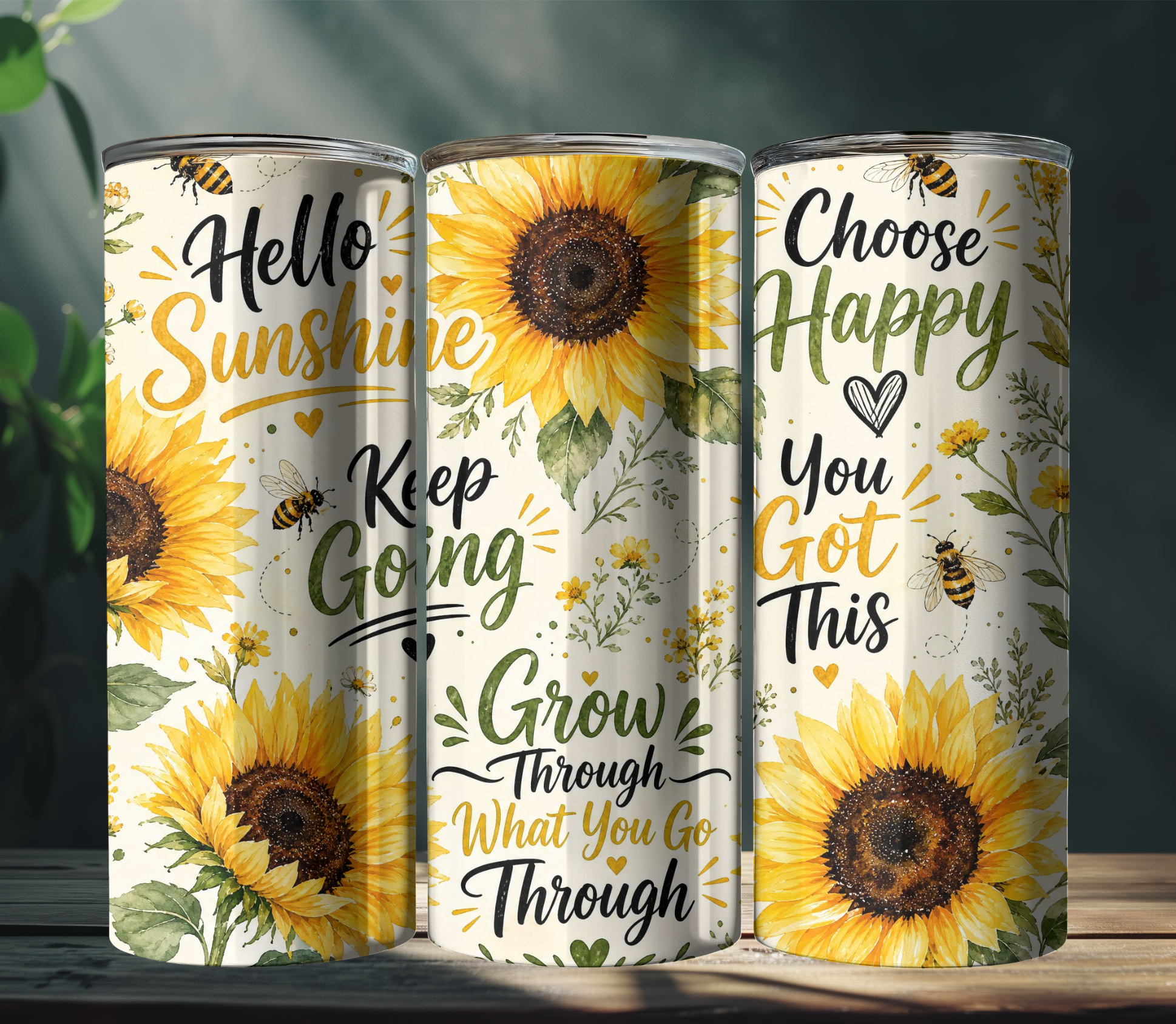 Sunflower Positivity 20oz Skinny Tumbler Wrap PNG | Floral Affirmation Sublimation Design | Digital Download