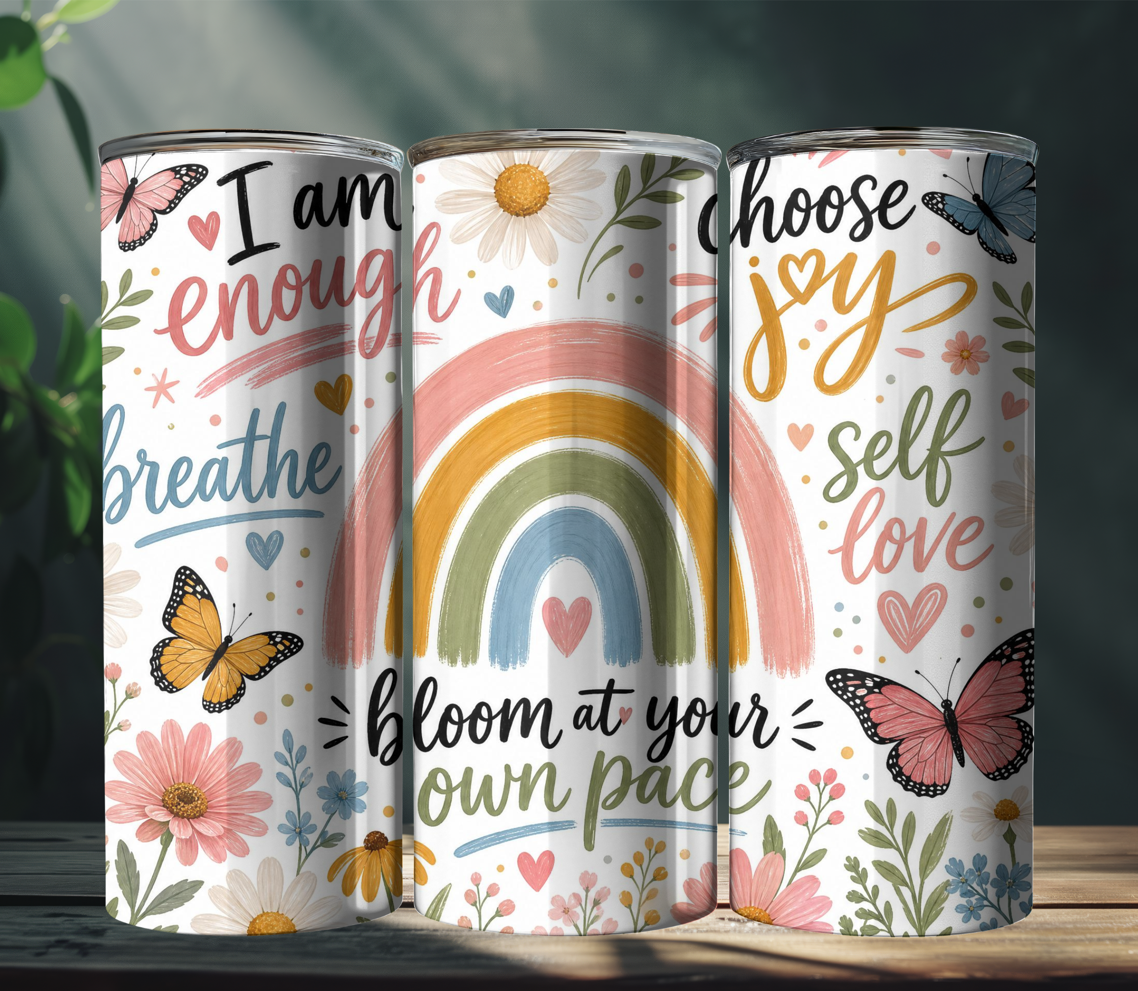 Rainbow Self Love 20oz Skinny Tumbler Wrap PNG | Colorful Affirmation Sublimation Design | Digital Download