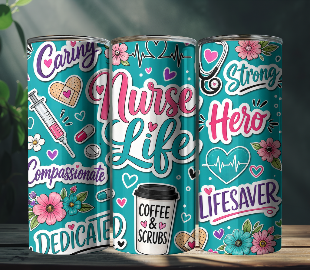 Nurse Life 20oz Skinny Tumbler Wrap PNG | Nurse Sublimation Design | RN Appreciation Digital Download