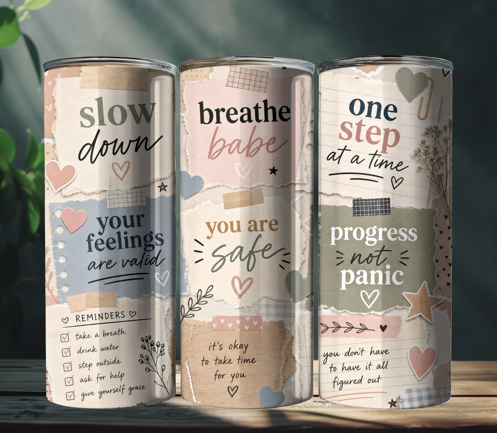 Anxiety Relief Reminders 20oz Skinny Tumbler Wrap PNG | Calming Affirmation Sublimation Design | Digital Download