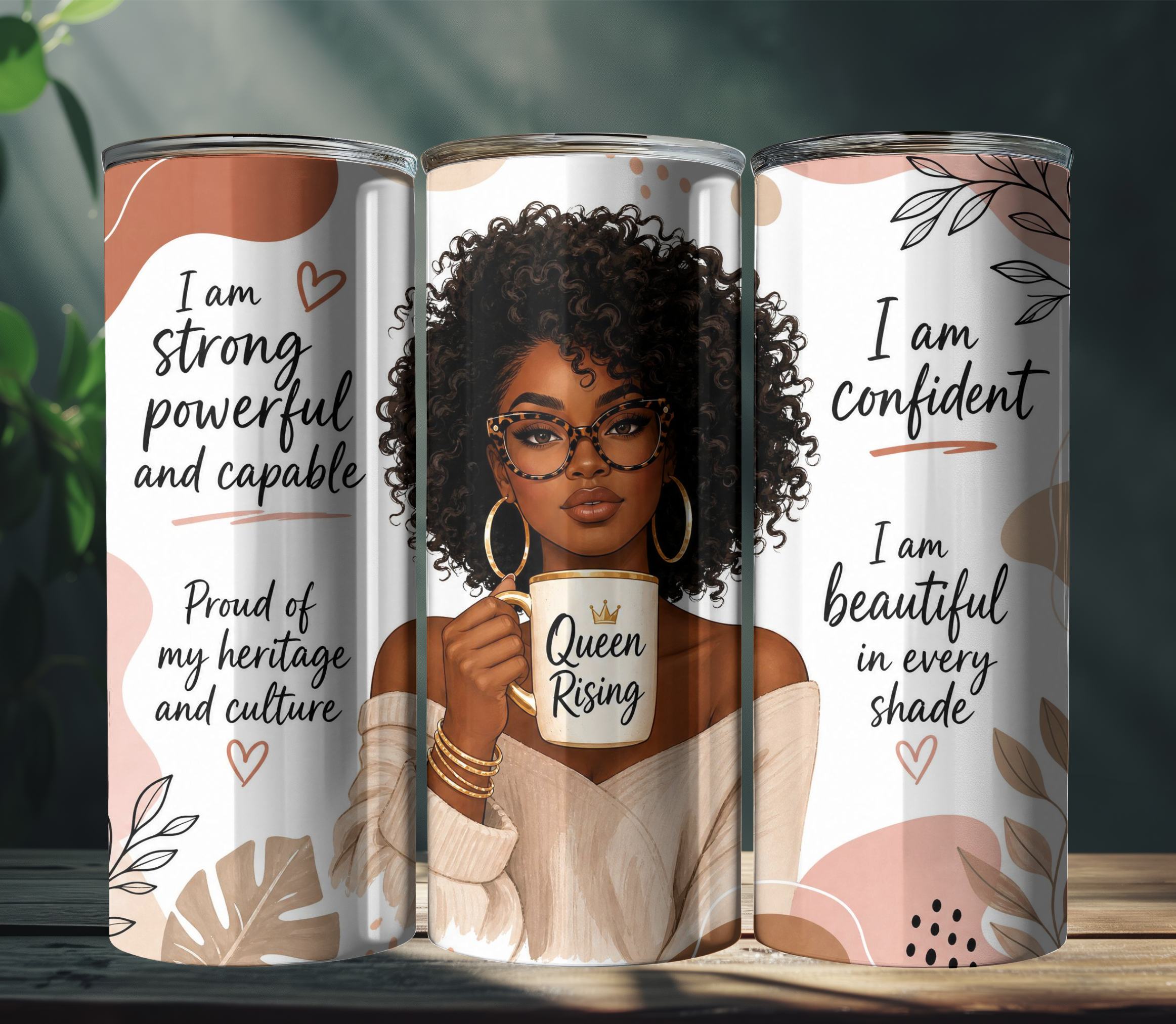 Queen Rising 20oz Skinny Tumbler Wrap PNG | Empowering Melanin Queen Sublimation Design | Digital Download