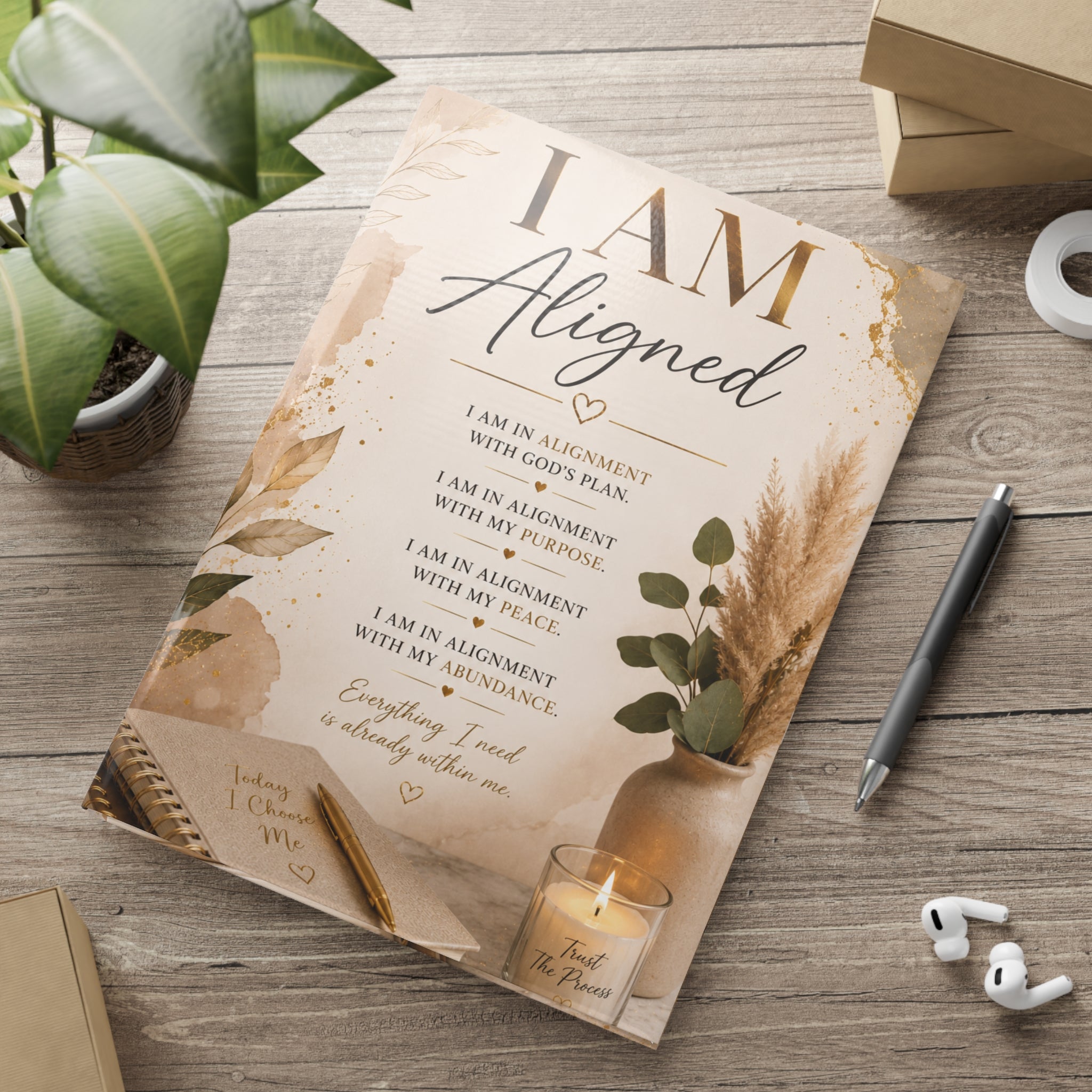 Hardcover Notebook — "I AM Aligned" Inspirational Journal (Affirmations, Faith & Gratitude)