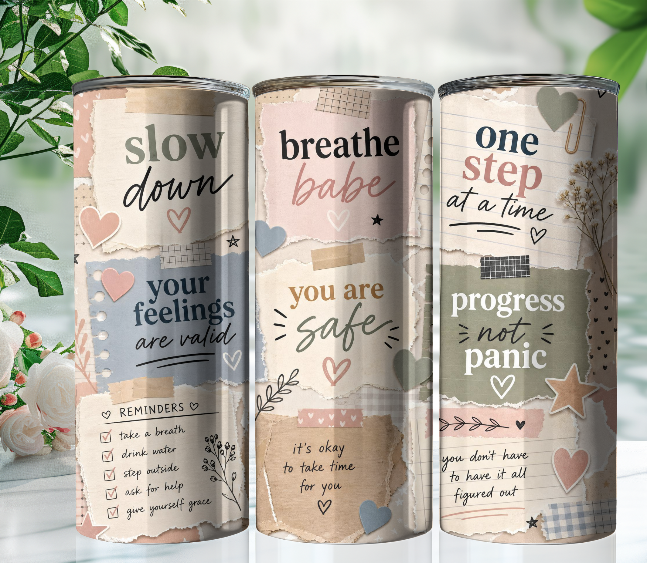 Anxiety Relief Reminders 20oz Skinny Tumbler Wrap PNG | Calming Affirmation Sublimation Design | Digital Download