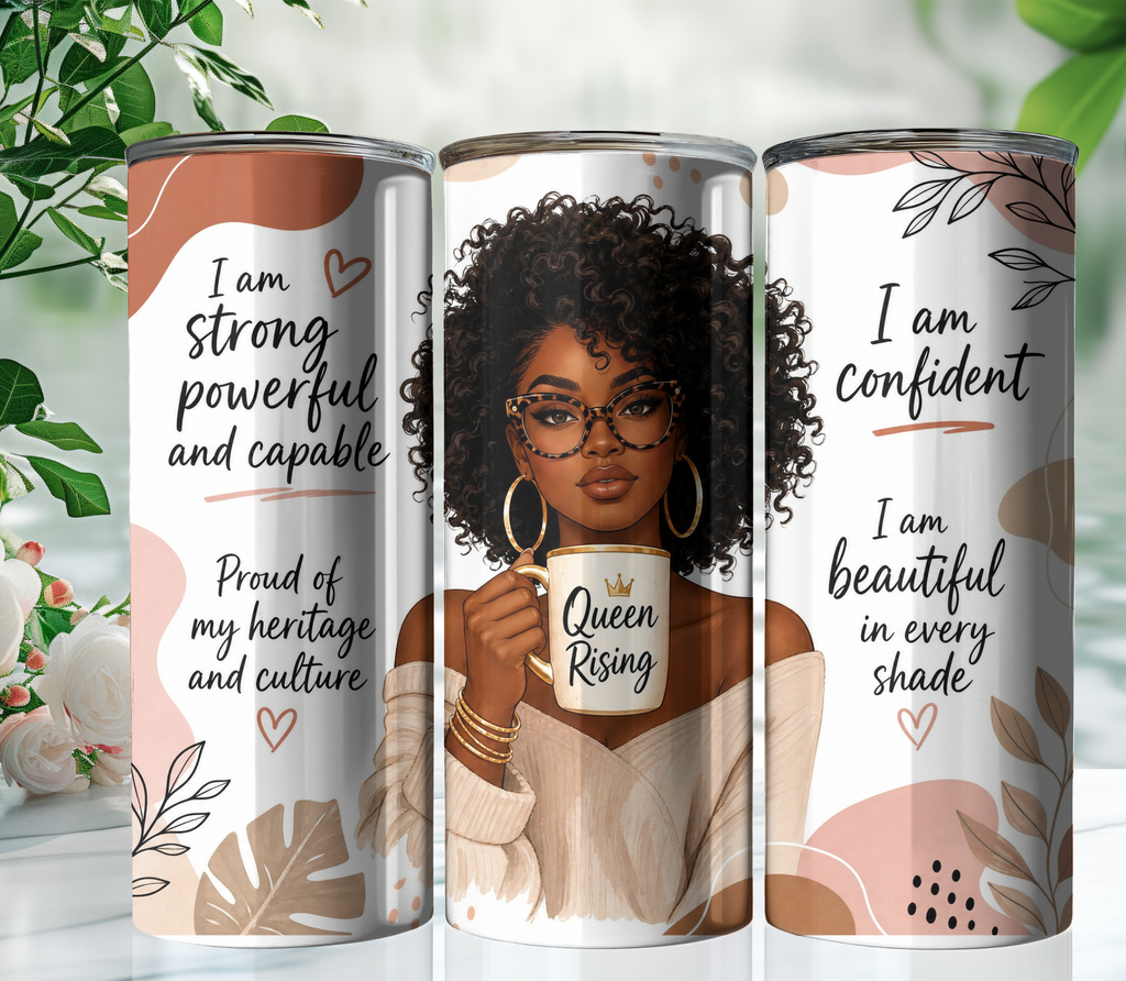 Queen Rising 20oz Skinny Tumbler Wrap PNG | Empowering Melanin Queen Sublimation Design | Digital Download