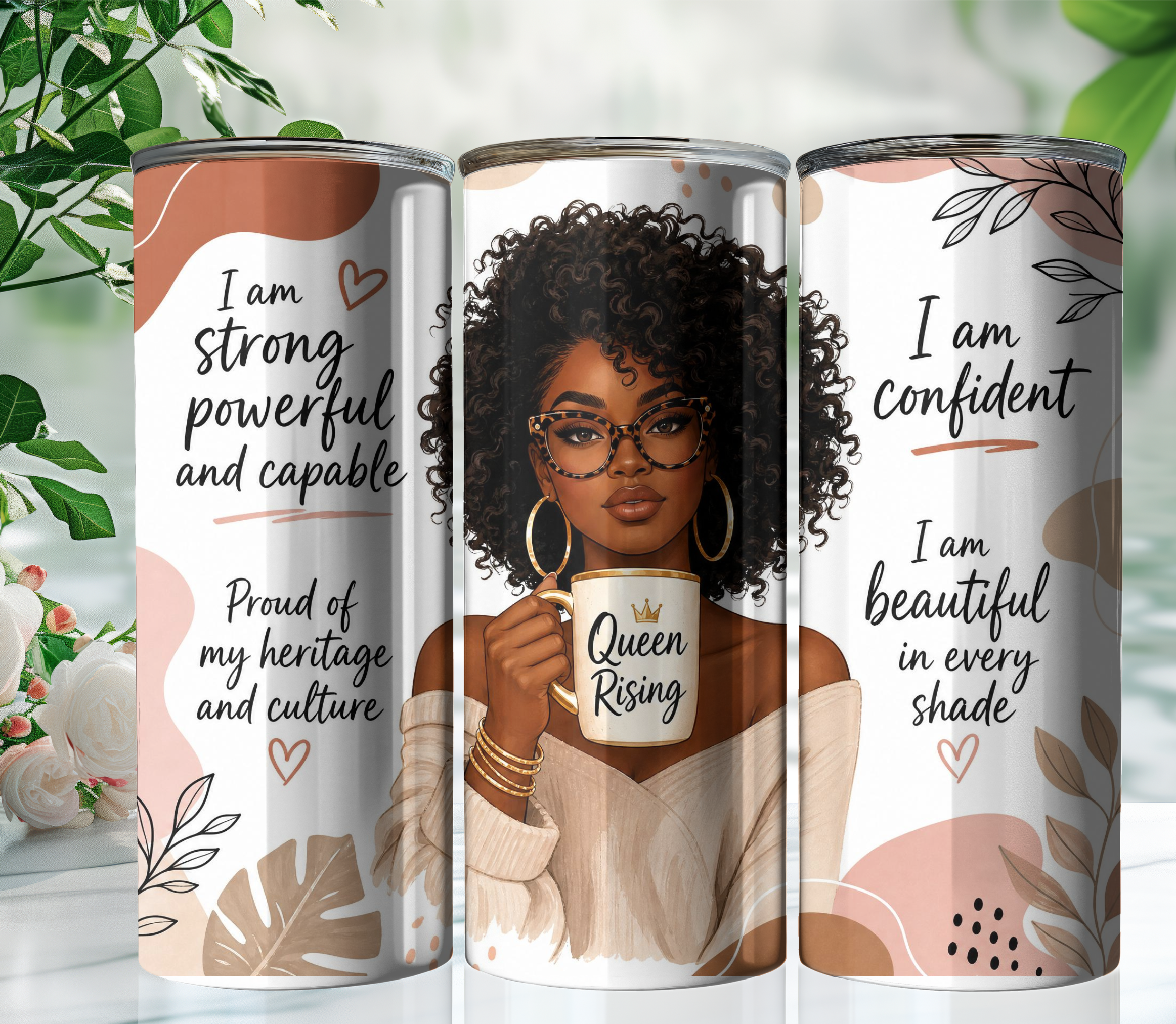 Queen Rising 20oz Skinny Tumbler Wrap PNG | Empowering Melanin Queen Sublimation Design | Digital Download
