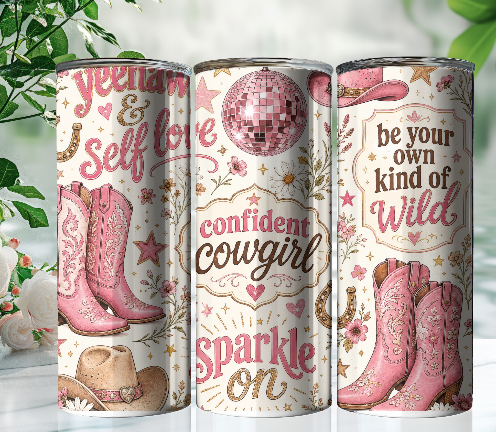 Cowgirl Self Love 20oz Skinny Tumbler Wrap PNG | Western Boho Affirmation Sublimation Design | Digital Download