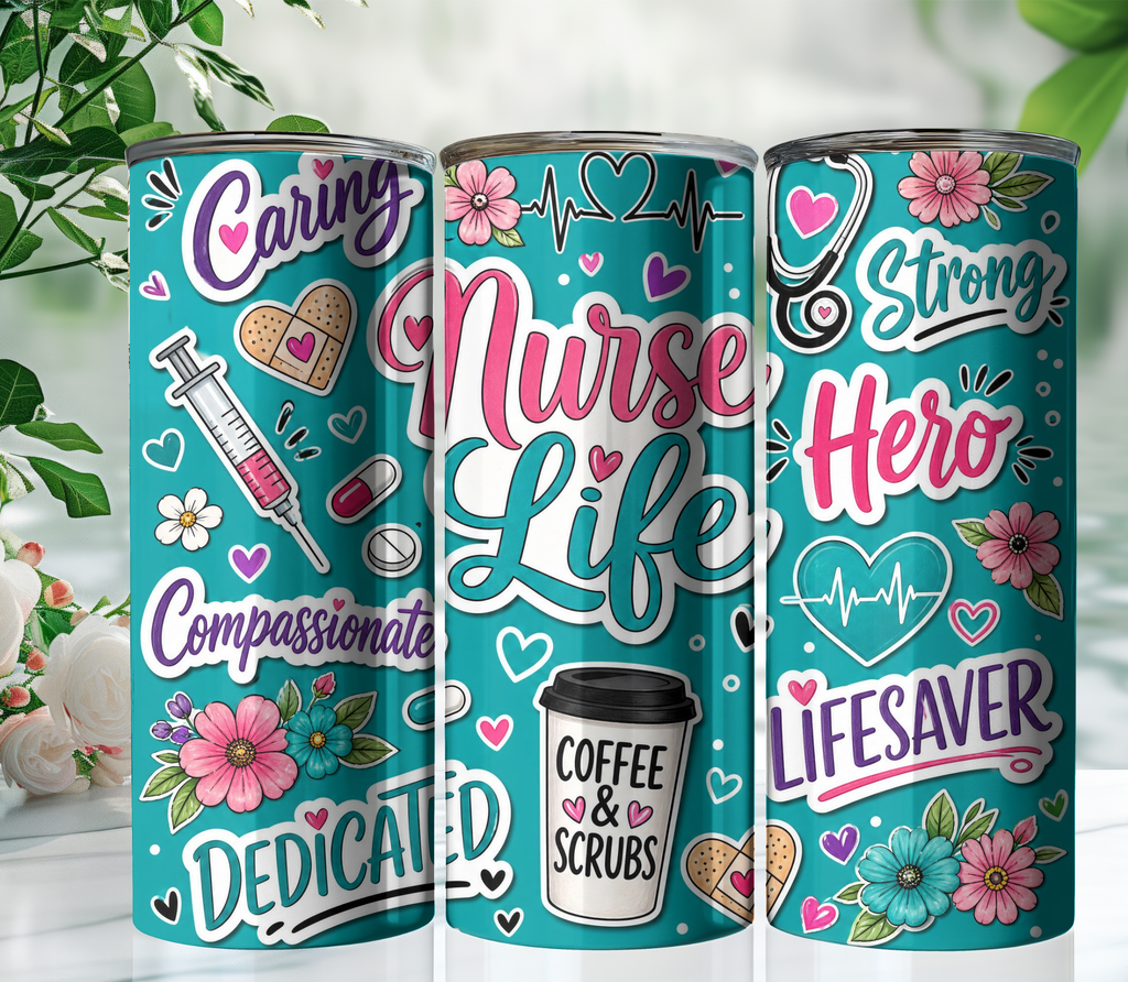 Nurse Life 20oz Skinny Tumbler Wrap PNG | Nurse Sublimation Design | RN Appreciation Digital Download
