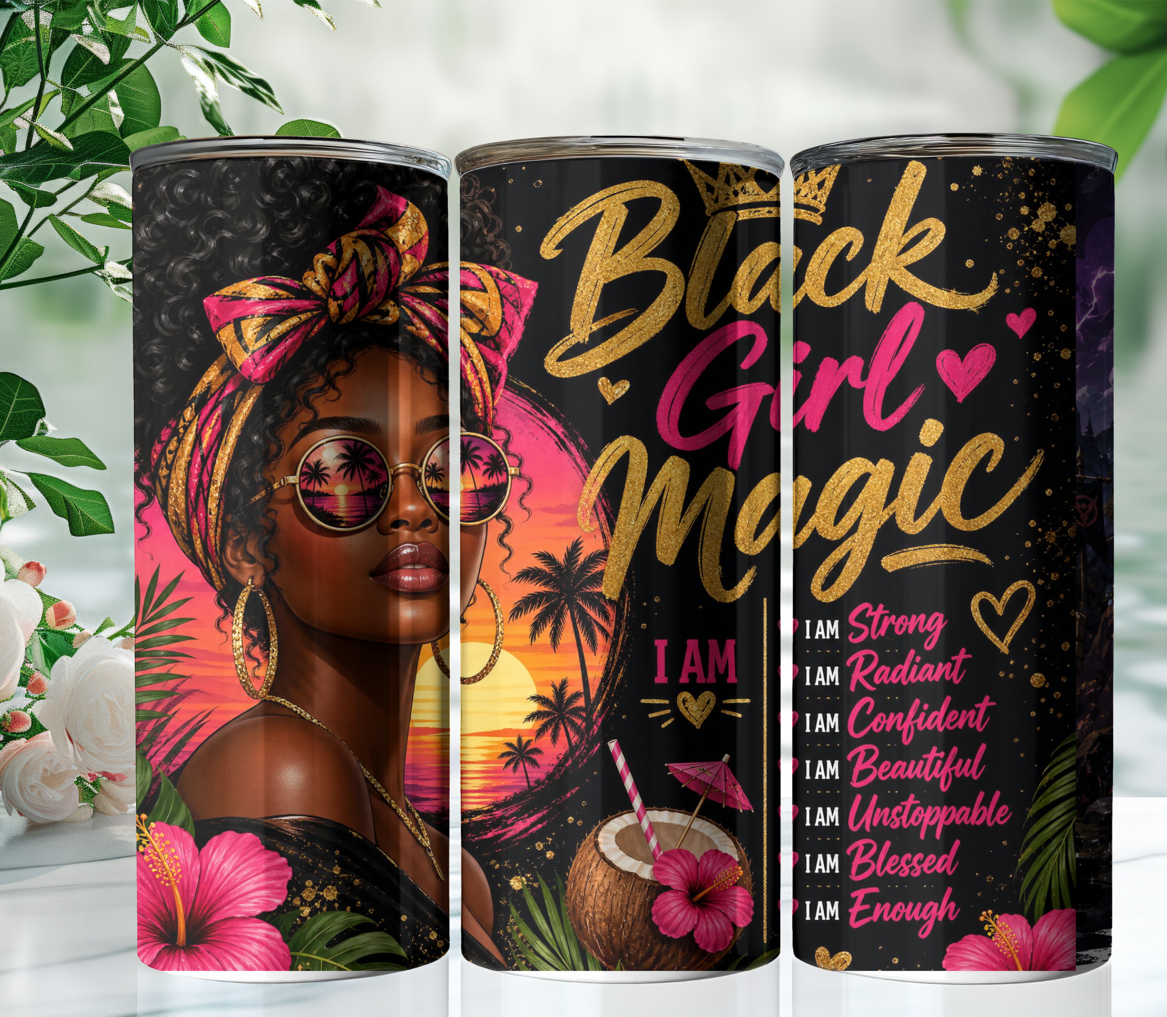 Black Girl Magic 20oz Skinny Tumbler Wrap PNG | Melanin Queen Sublimation Design | Self Love Digital Download