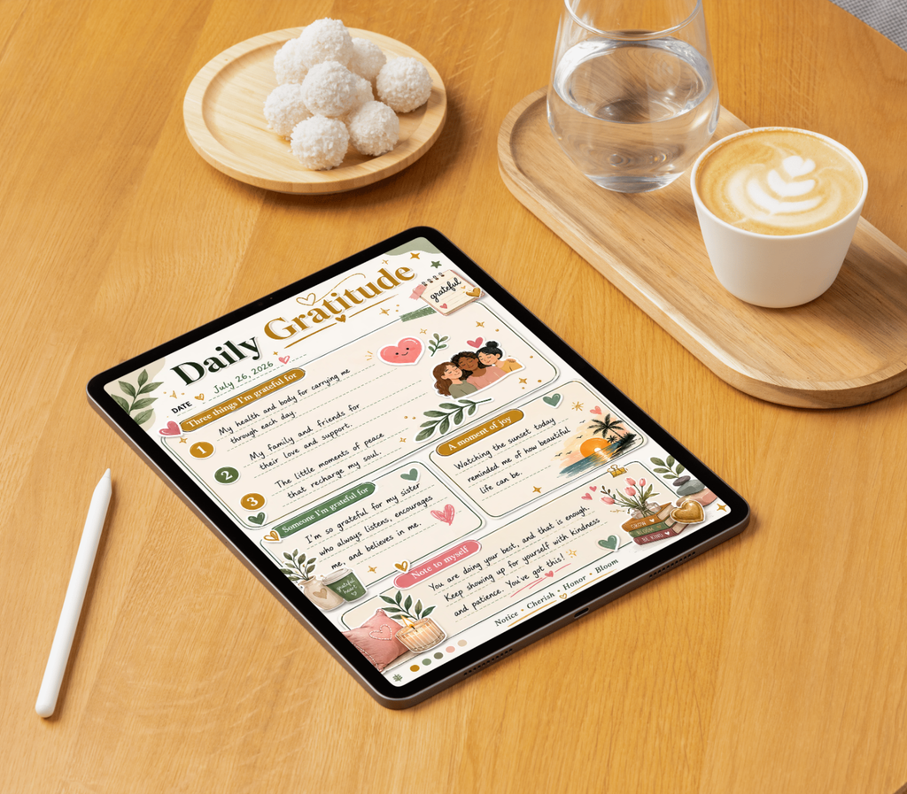 Daily Gratitude Tracker | Printable PDF &amp; PNG Journal for Mindfulness &amp; Positive Living