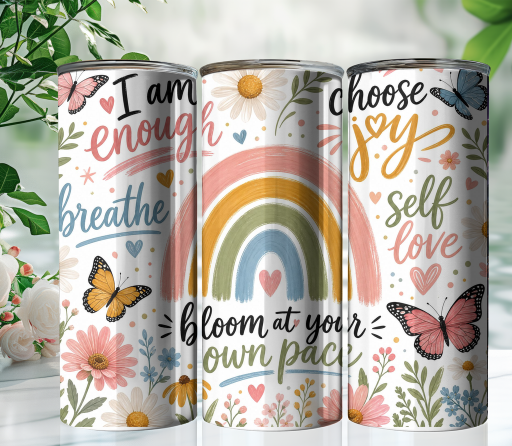 Rainbow Self Love 20oz Skinny Tumbler Wrap PNG | Colorful Affirmation Sublimation Design | Digital Download