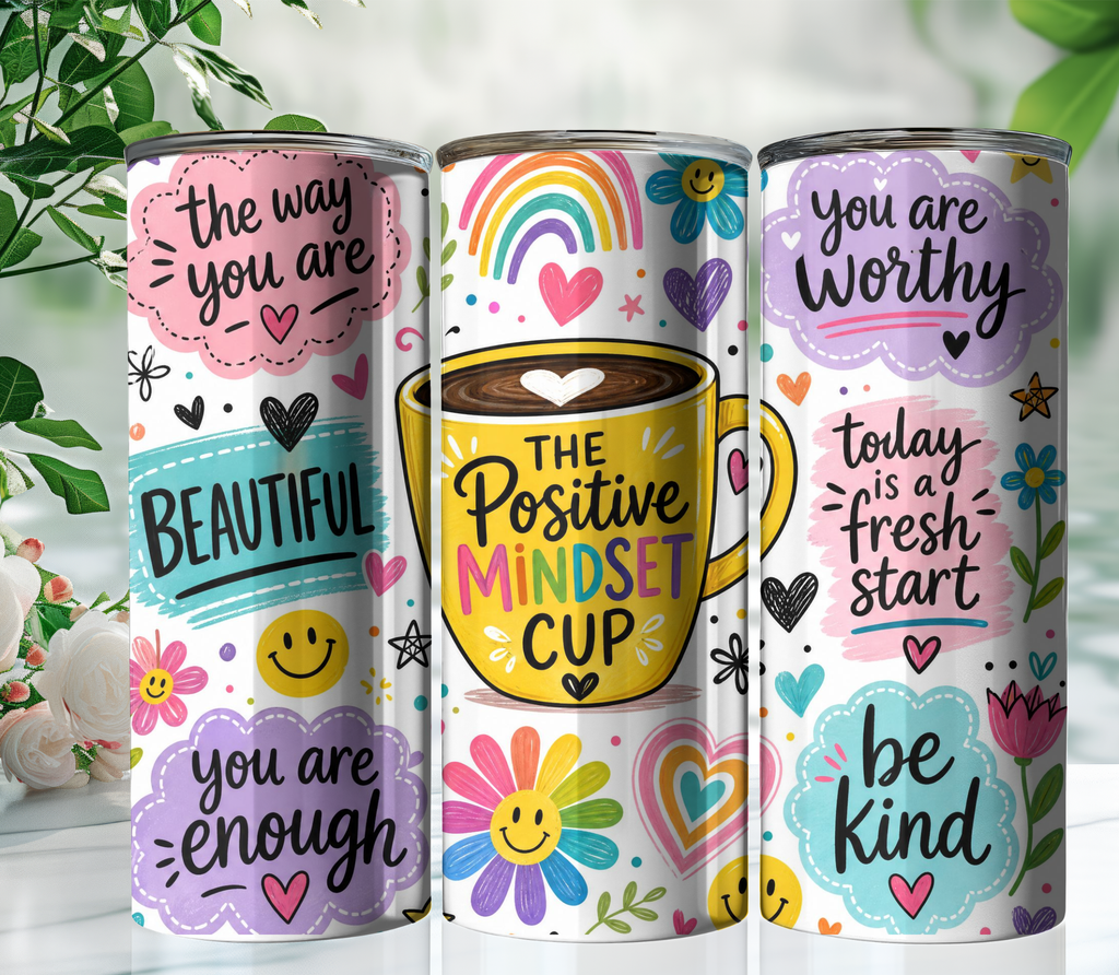 Positive Mindset 20oz Skinny Tumbler Wrap PNG | Motivational Affirmation Sublimation Design | Digital Download