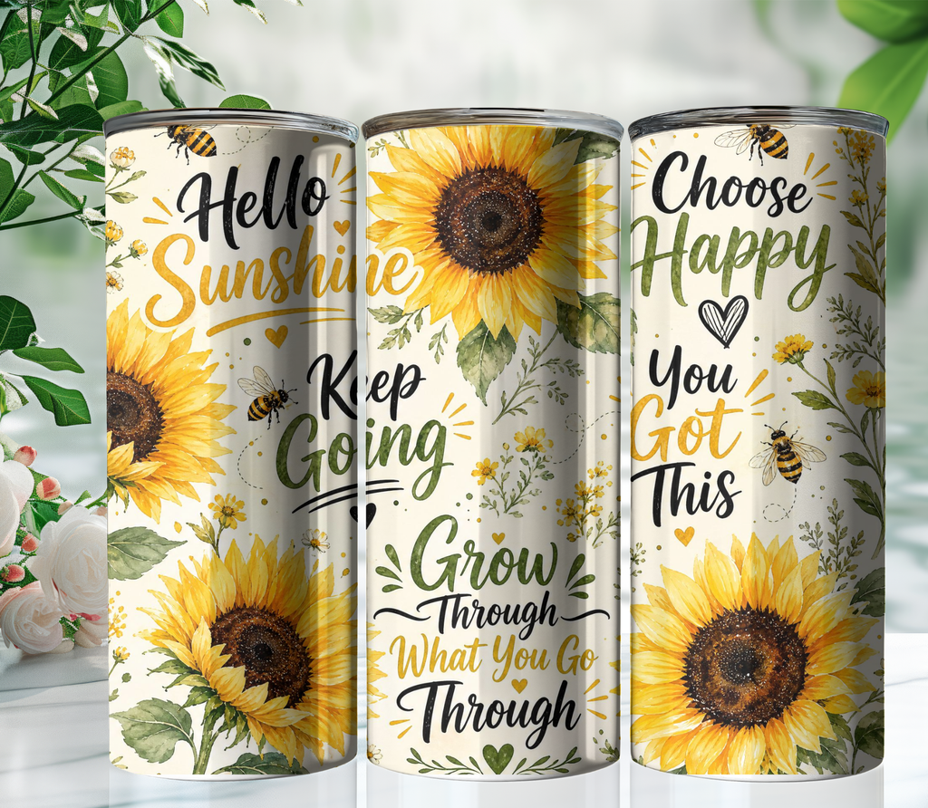 Sunflower Positivity 20oz Skinny Tumbler Wrap PNG | Floral Affirmation Sublimation Design | Digital Download