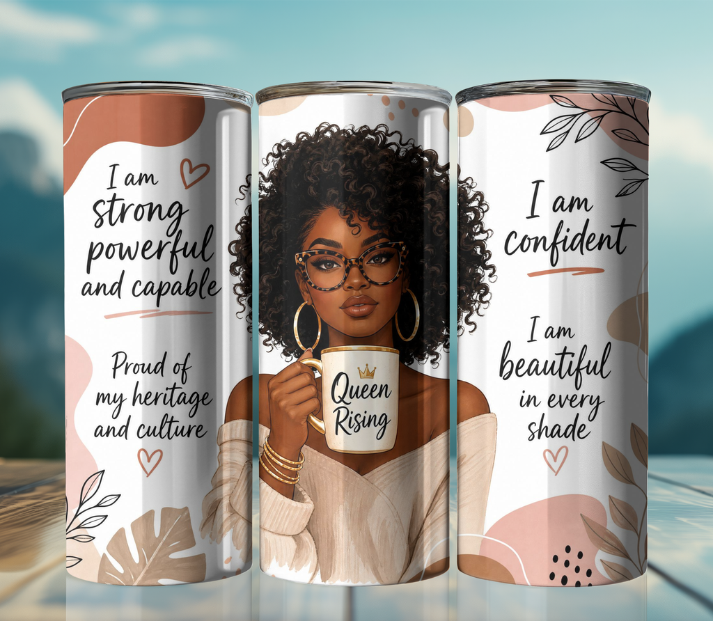 Queen Rising 20oz Skinny Tumbler Wrap PNG | Empowering Melanin Queen Sublimation Design | Digital Download
