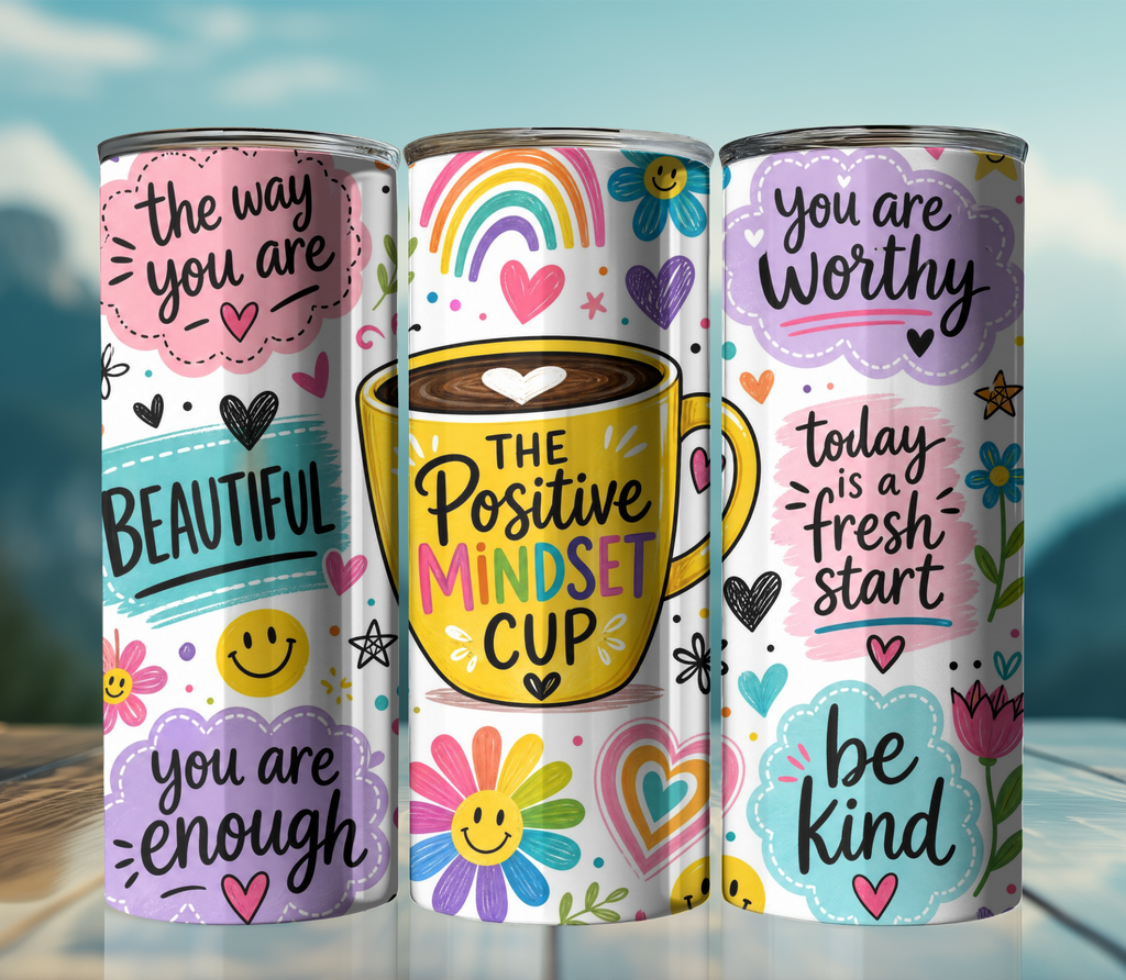 Positive Mindset 20oz Skinny Tumbler Wrap PNG | Motivational Affirmation Sublimation Design | Digital Download