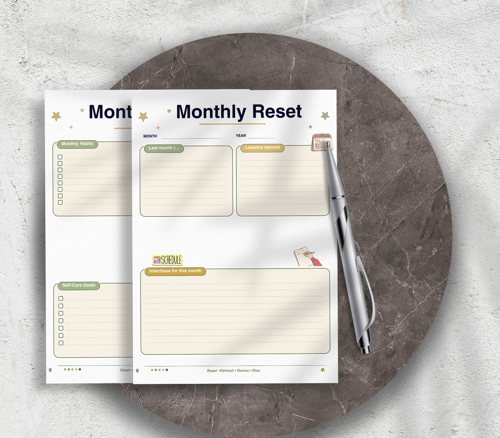 My Monthly Reset Tracker | Printable PDF &amp; PNG Planner | Monthly Reflection, Goal Setting &amp; Reset Routine Checklist