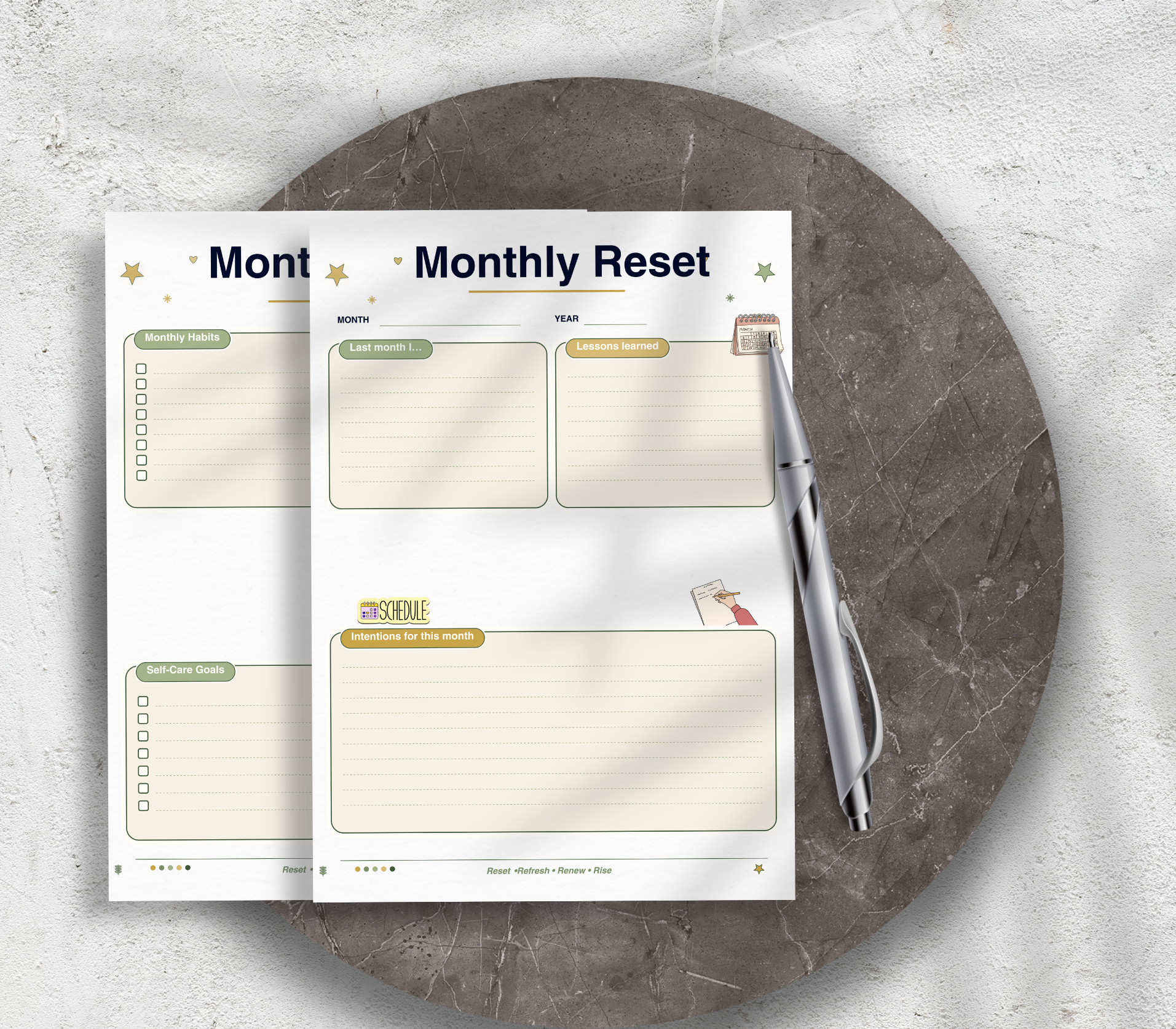 My Monthly Reset Tracker | Printable PDF &amp; PNG Planner | Monthly Reflection, Goal Setting &amp; Reset Routine Checklist