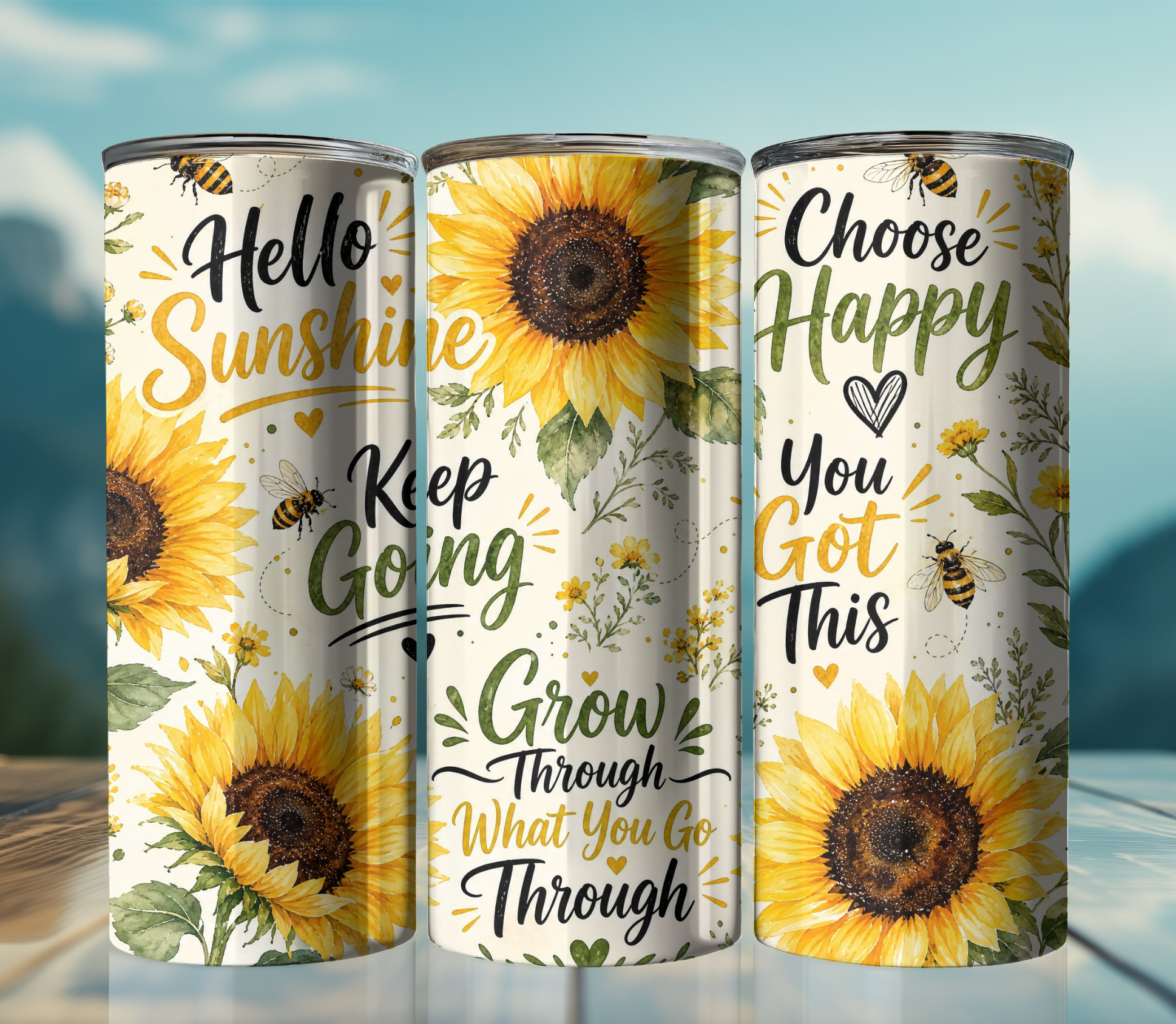 Sunflower Positivity 20oz Skinny Tumbler Wrap PNG | Floral Affirmation Sublimation Design | Digital Download