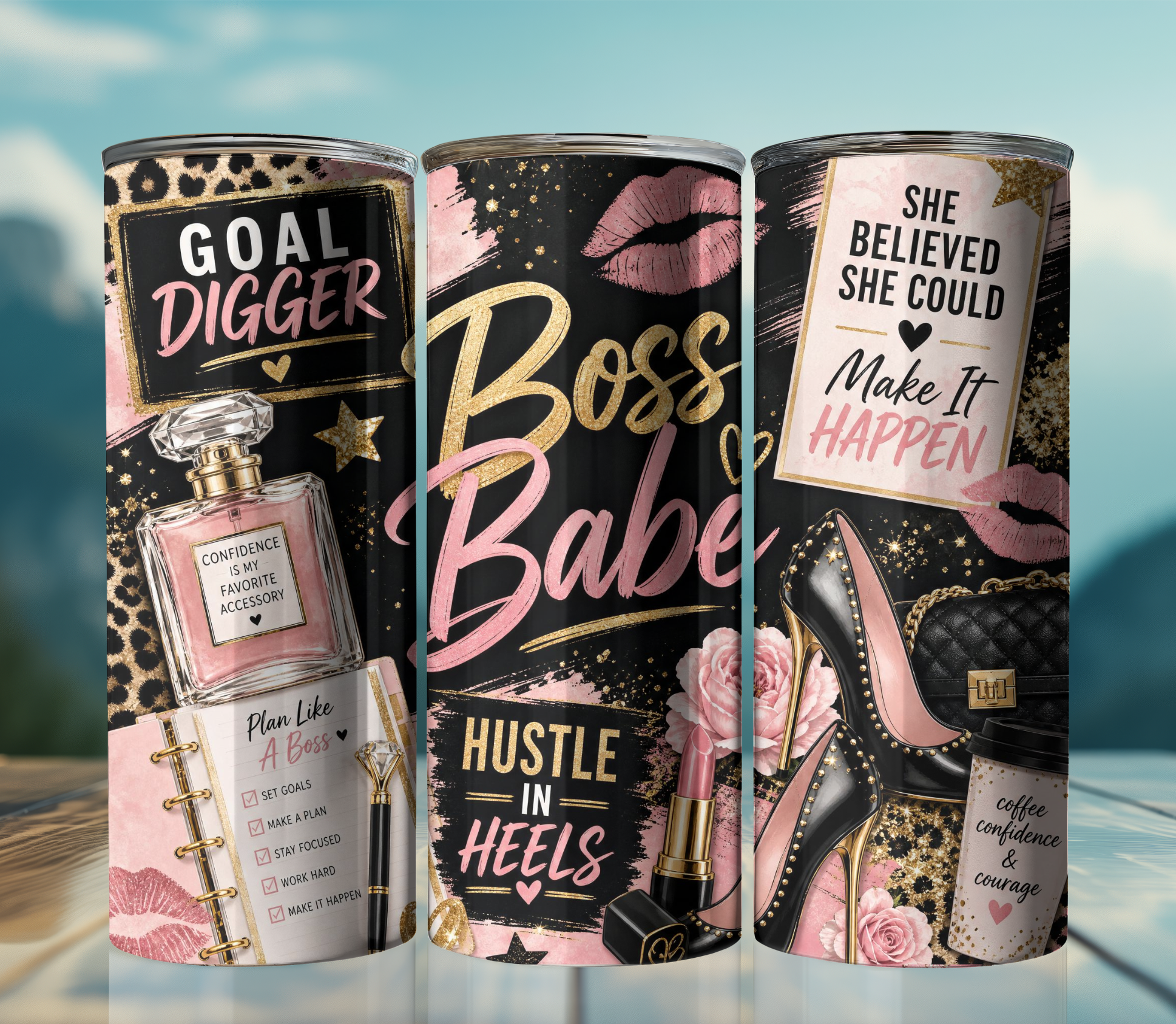 Boss Babe Glam 20oz Skinny Tumbler Wrap PNG | Chic Girl Boss Sublimation Design | Motivational Digital Download