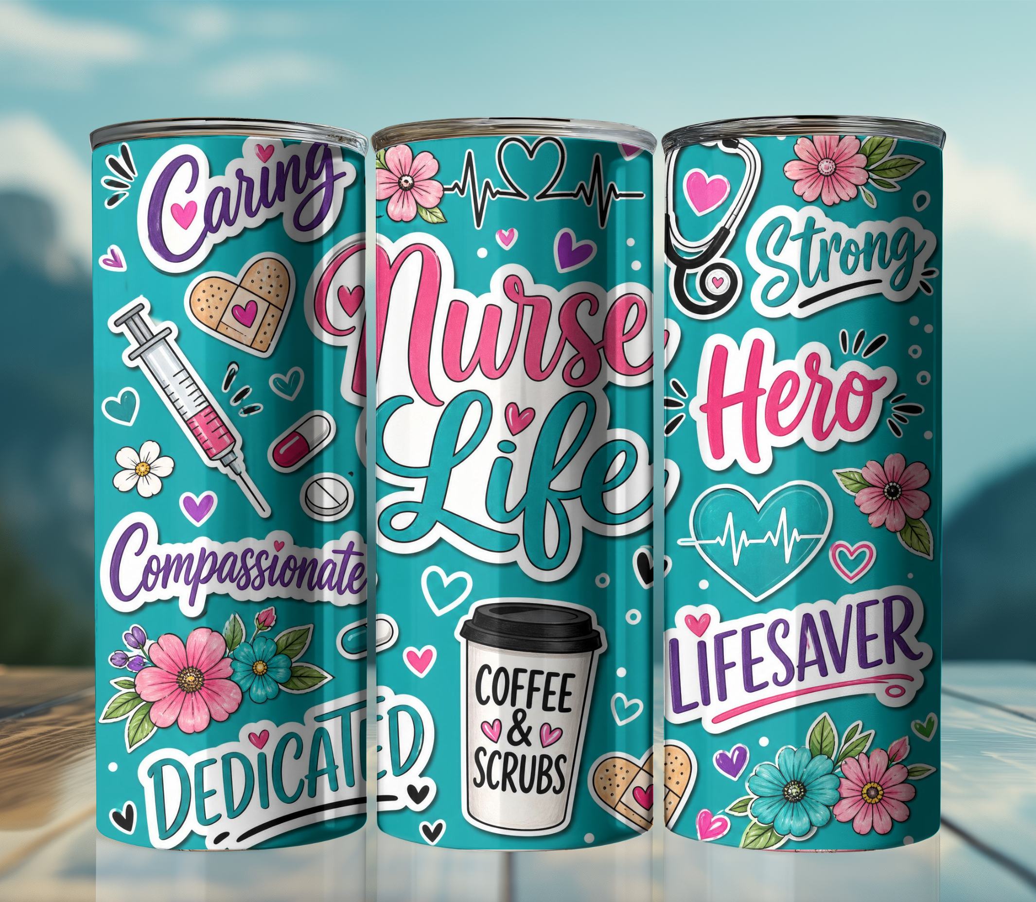Nurse Life 20oz Skinny Tumbler Wrap PNG | Nurse Sublimation Design | RN Appreciation Digital Download