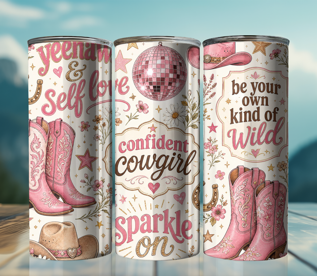Cowgirl Self Love 20oz Skinny Tumbler Wrap PNG | Western Boho Affirmation Sublimation Design | Digital Download