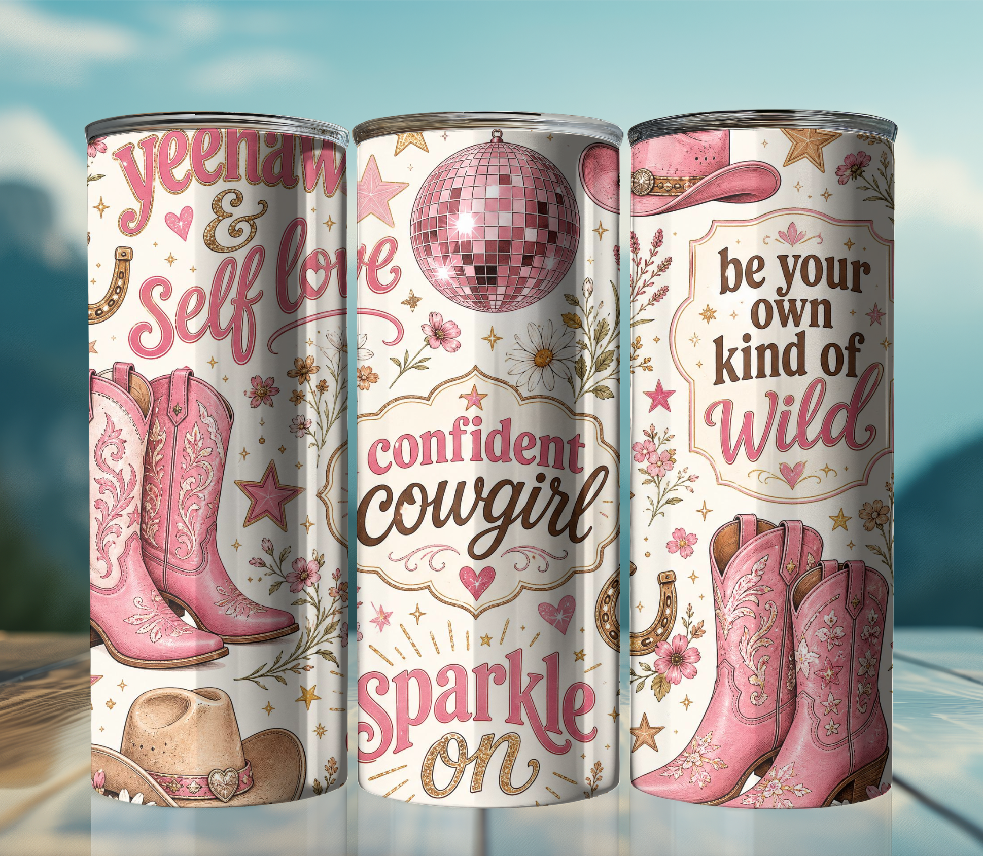 Cowgirl Self Love 20oz Skinny Tumbler Wrap PNG | Western Boho Affirmation Sublimation Design | Digital Download