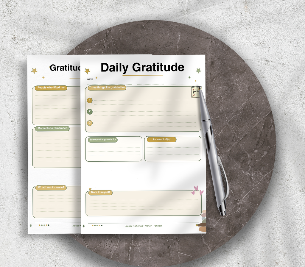Daily Gratitude Tracker | Printable PDF &amp; PNG Journal for Mindfulness &amp; Positive Living