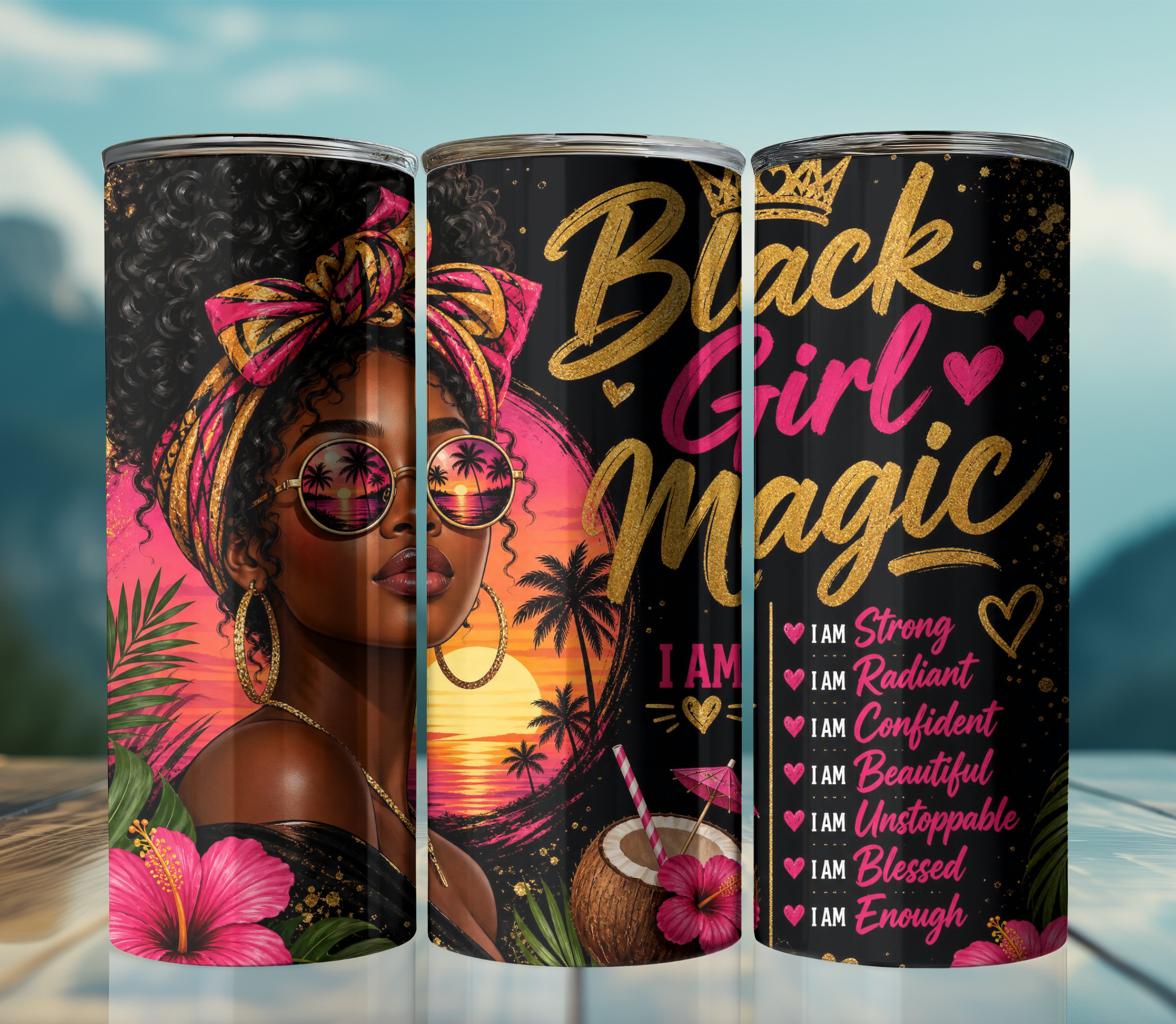 Black Girl Magic 20oz Skinny Tumbler Wrap PNG | Melanin Queen Sublimation Design | Self Love Digital Download