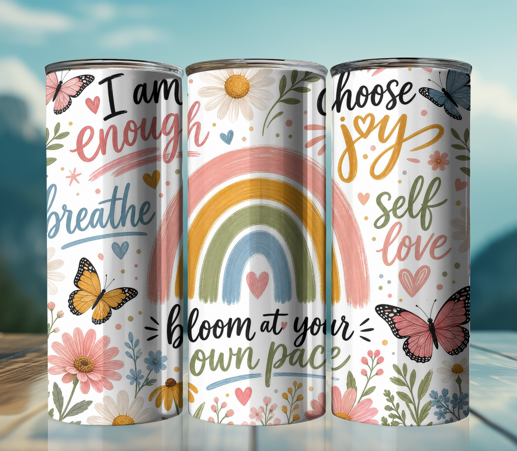 Rainbow Self Love 20oz Skinny Tumbler Wrap PNG | Colorful Affirmation Sublimation Design | Digital Download