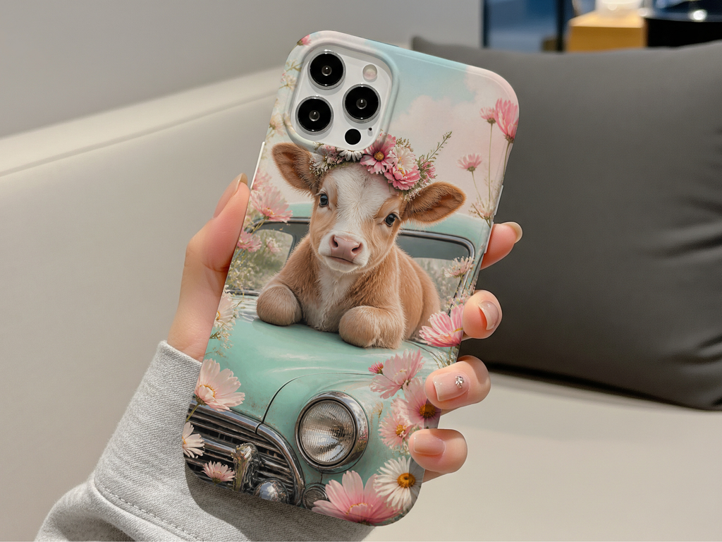 Highland Cow Phone Case PNG | Cute Floral Cow Phone Case Design | Aesthetic Digital Download