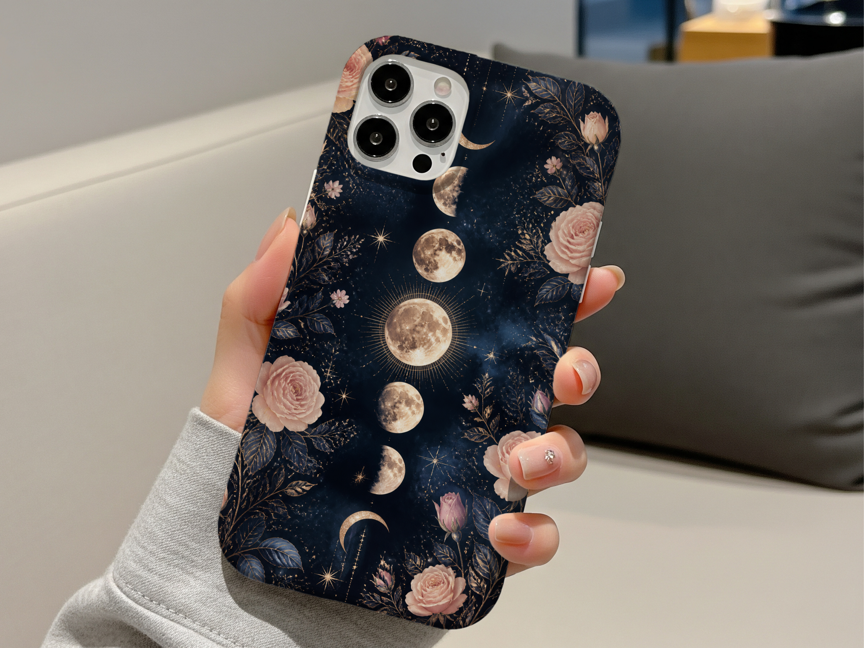 Celestial Moon Phase Phone Case PNG | Boho Lunar Phone Case Design | Aesthetic Digital Download